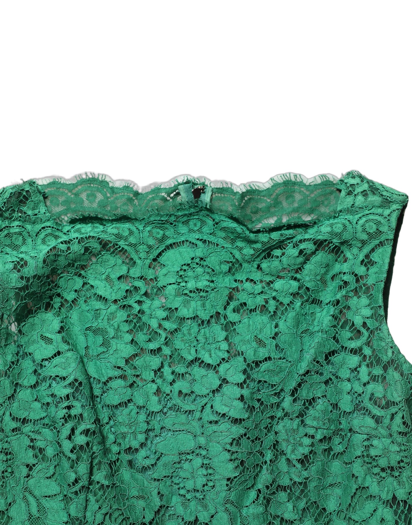 Dolce & Gabbana Green Floral Lace Cotton Sleeveless Midi Dress Dolce & Gabbana