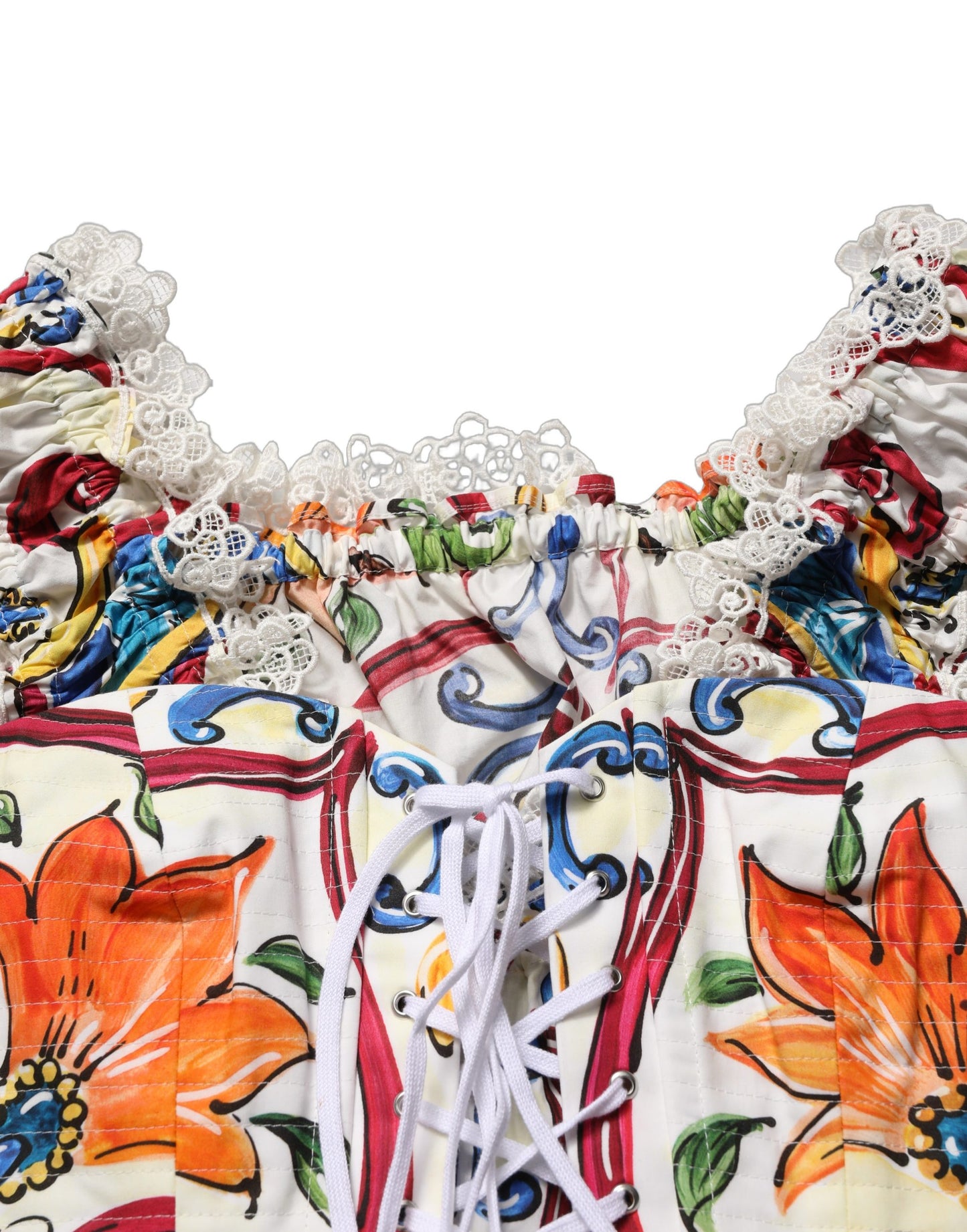 Dolce & Gabbana Multicolor Majolica Corset Sleeveless Top Dolce & Gabbana