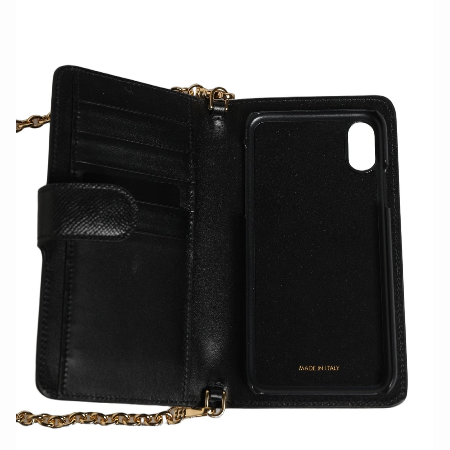Dolce & Gabbana Case Flip Cover Black Calf Leather iPhone X - XS Phone