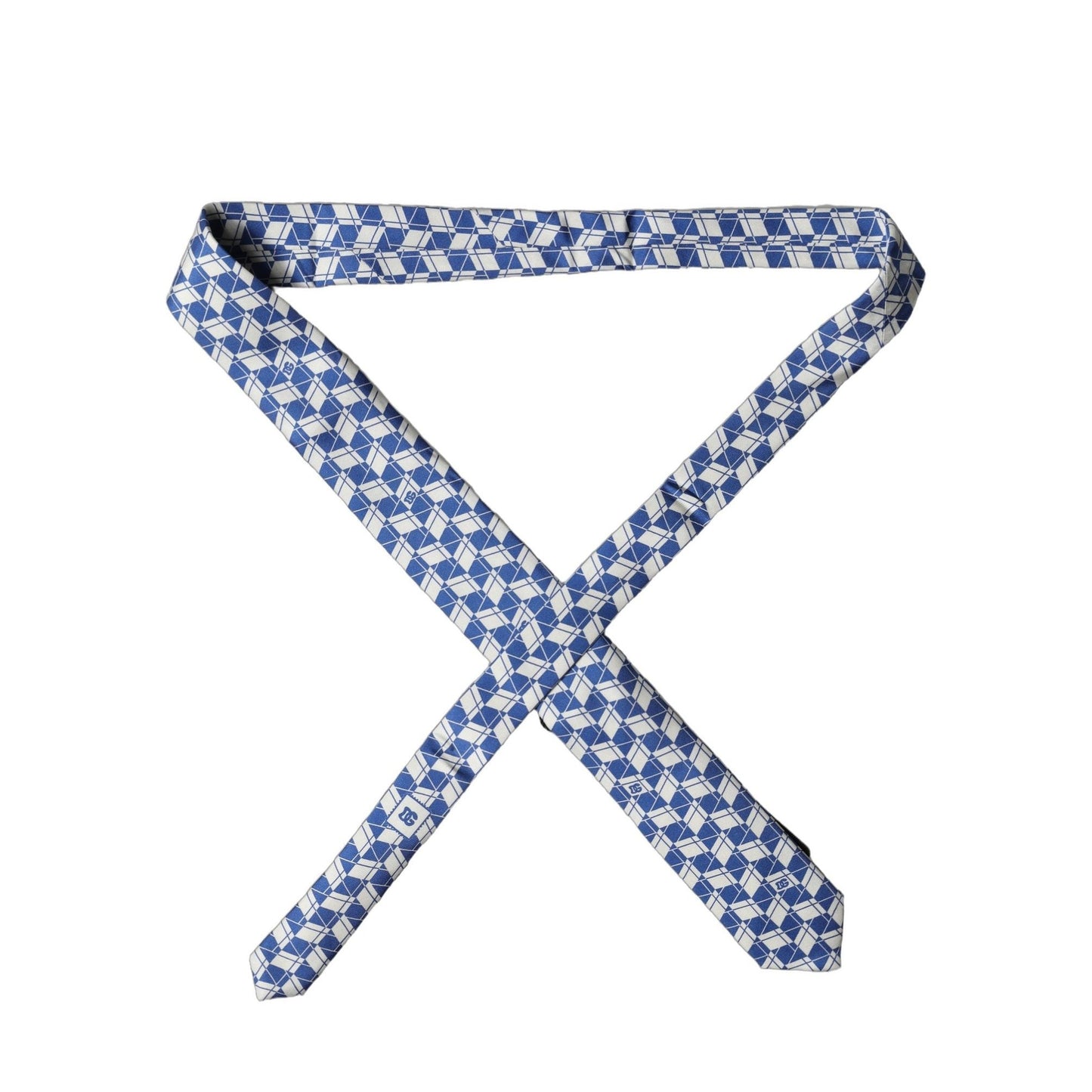 Dolce & Gabbana Blue White Geometric Silk Adjustable Men Tied Necktie Tie