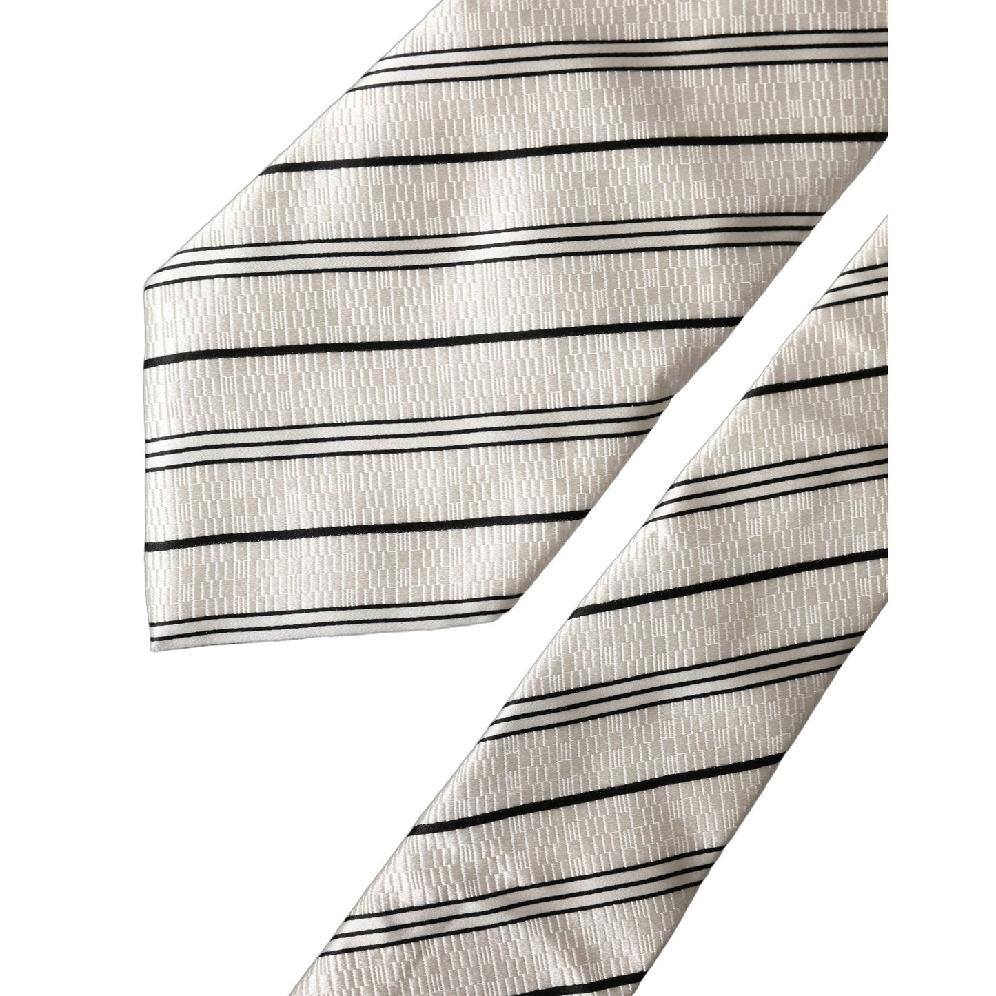 Dolce & Gabbana White Black Stripes Silk Adjustable Women Necktie Tie