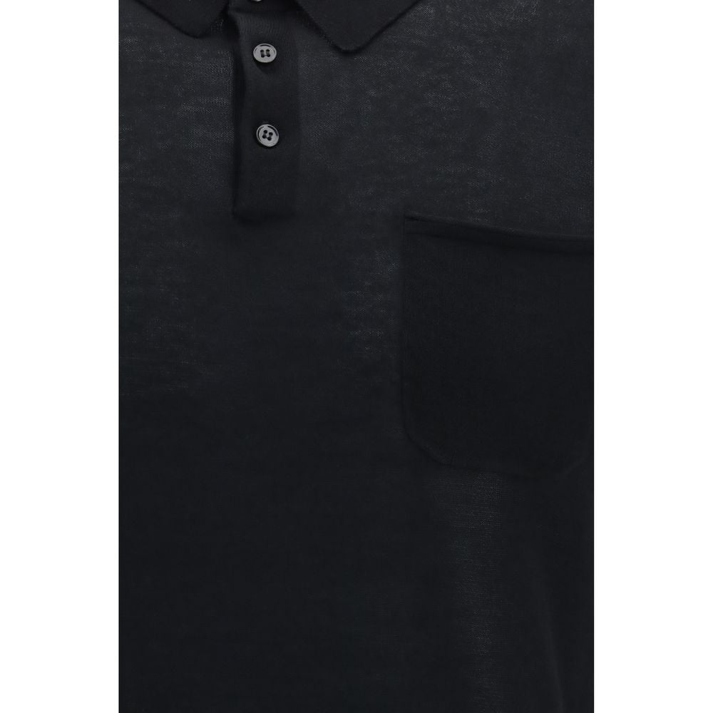 Aragona Cashmere Black Cotton Polo Shirt Aragona Cashmere