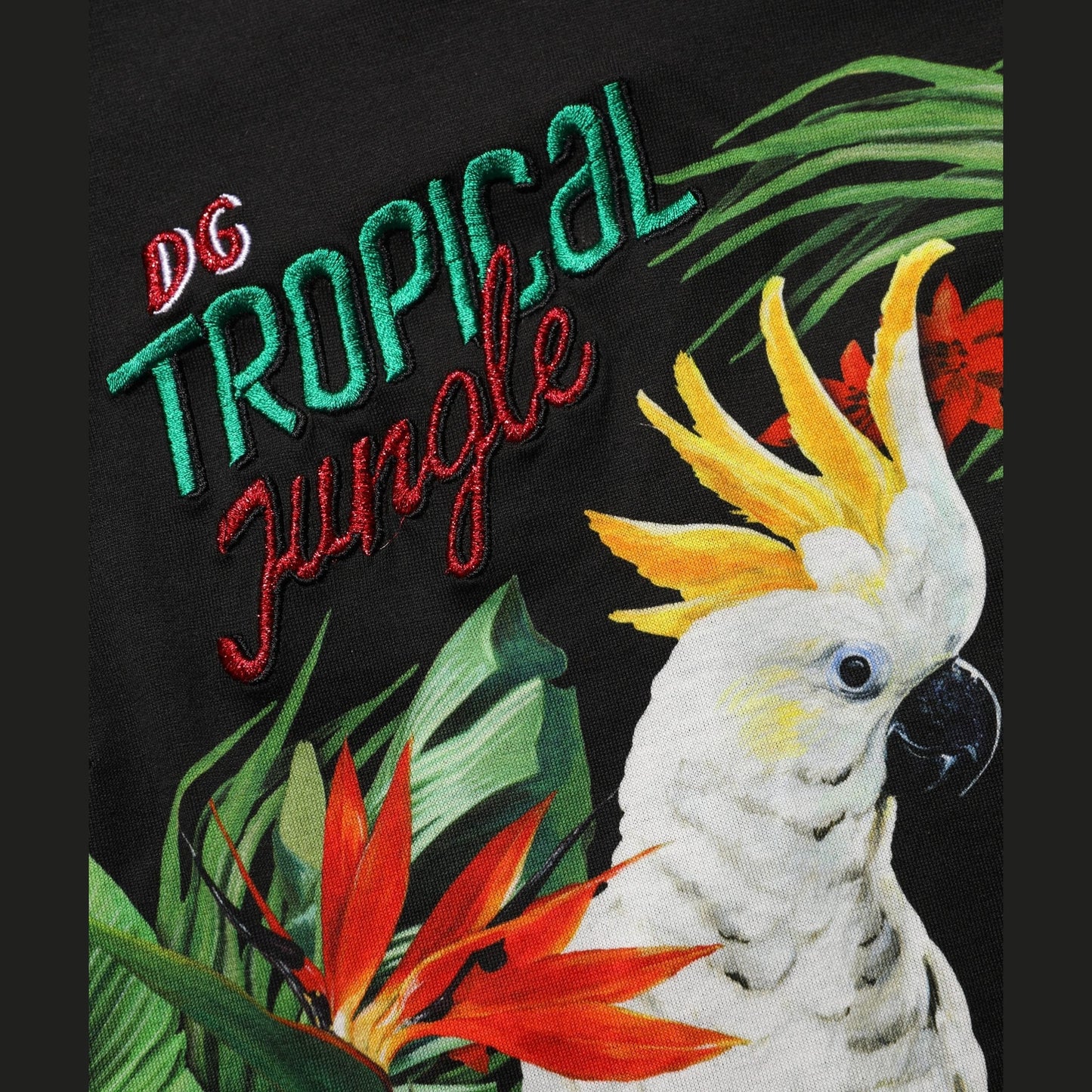 Dolce & Gabbana Black Tropical Print Cotton Round Neck T-Shirt