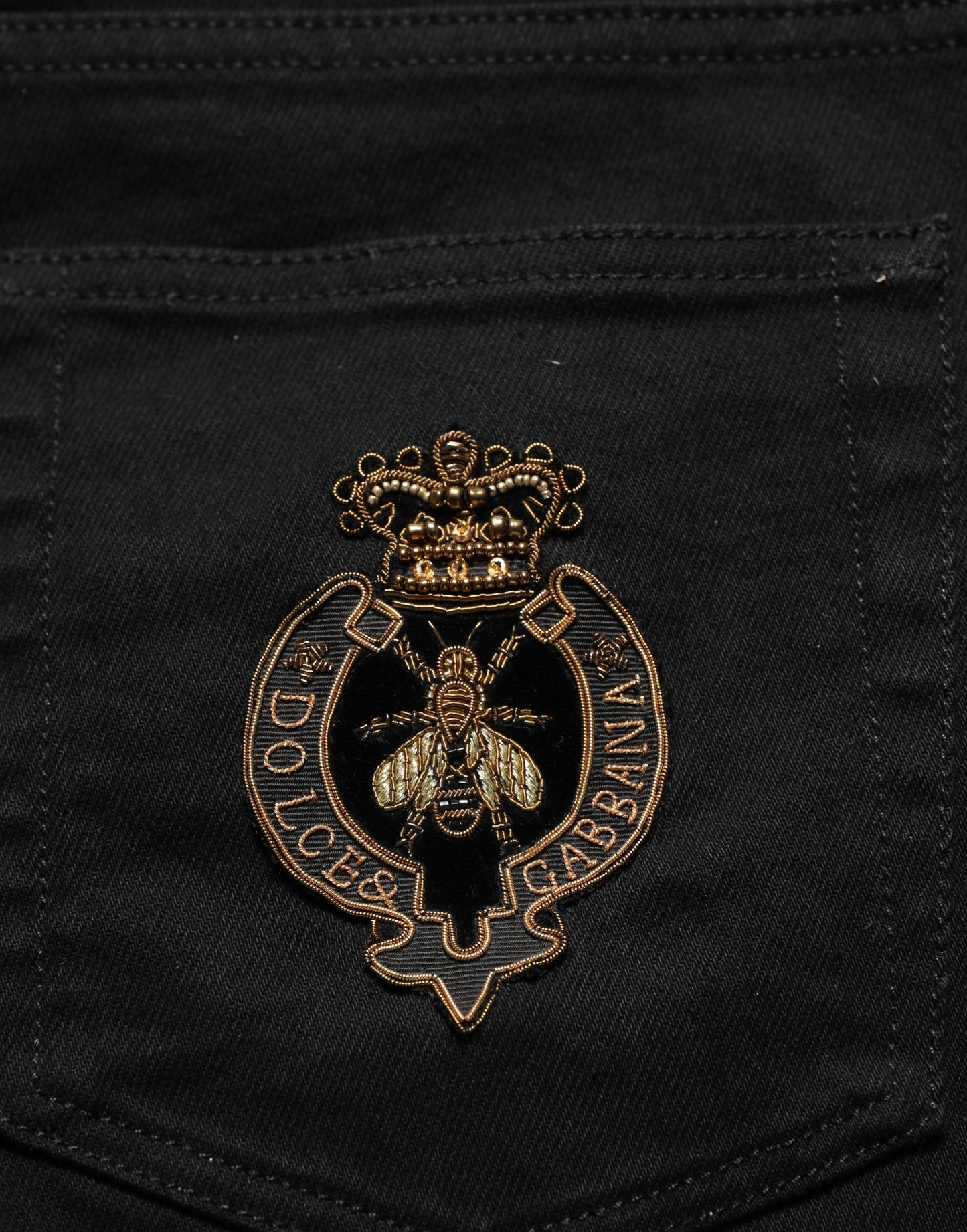 Dolce & Gabbana Black Heraldic Embroidered Skinny Denim Jeans Dolce & Gabbana