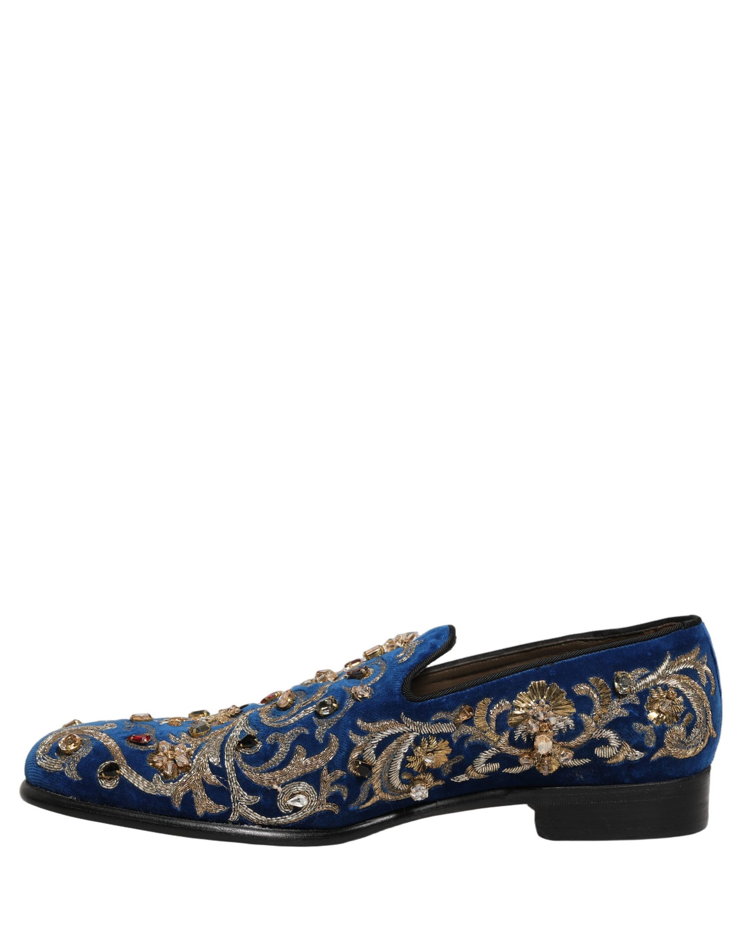 Dolce & Gabbana Blue Velvet Embellished Dress Loafers Shoes Dolce & Gabbana