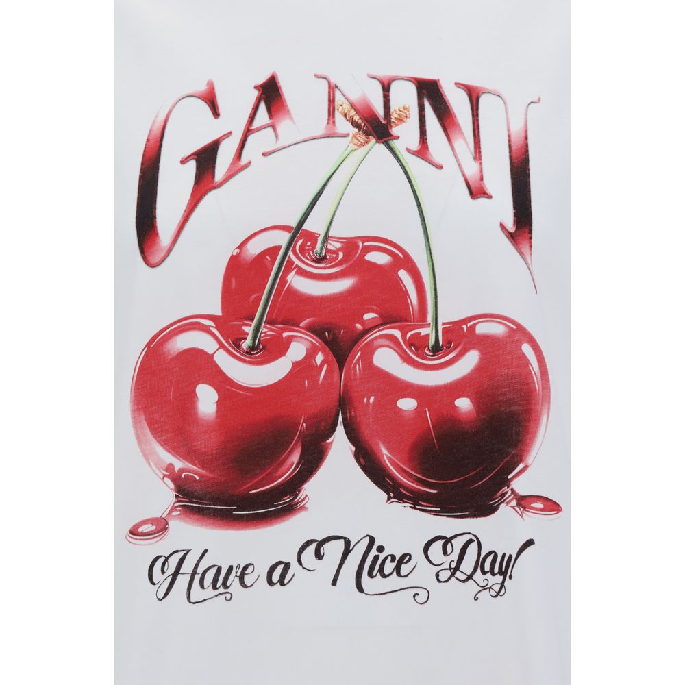 Ganni White Cotton T-Shirt Ganni