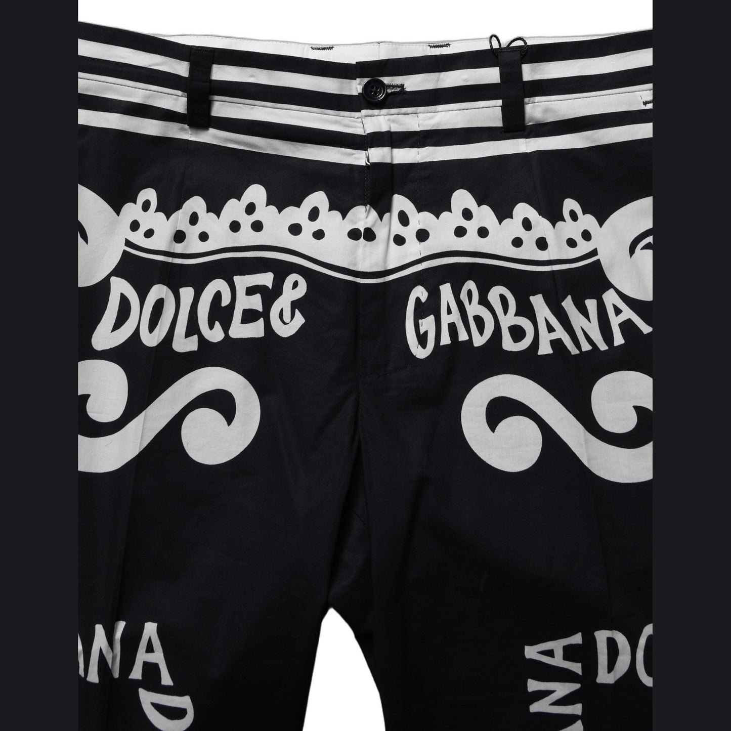 Dolce & Gabbana Black Cotton Poplin MarinaPrint Trouser Pants