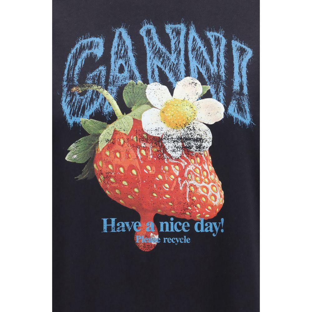 Ganni Black Cotton T-Shirt Ganni