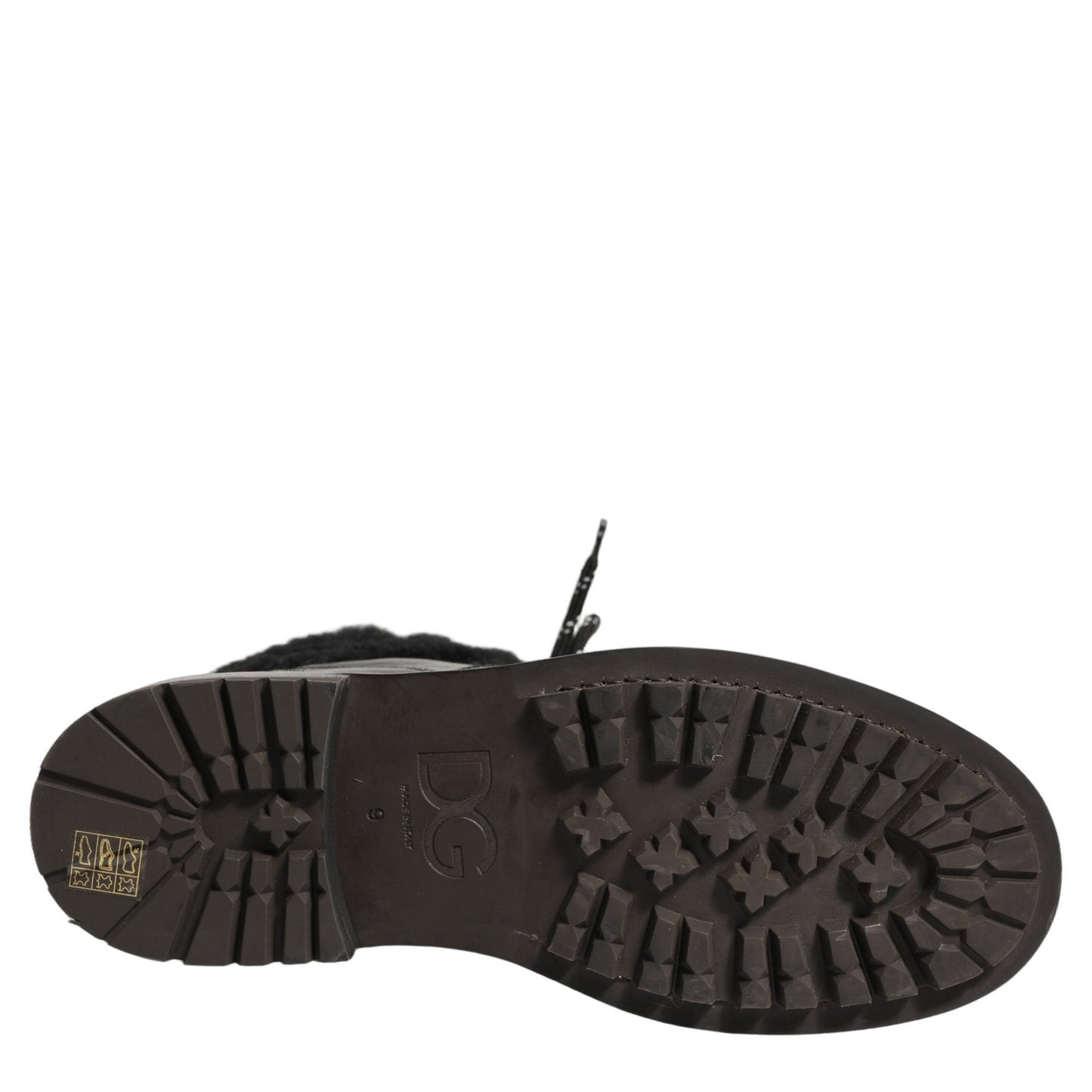 Dolce & Gabbana Black Trekking Fur Lace Leather Boots Shoes Dolce & Gabbana