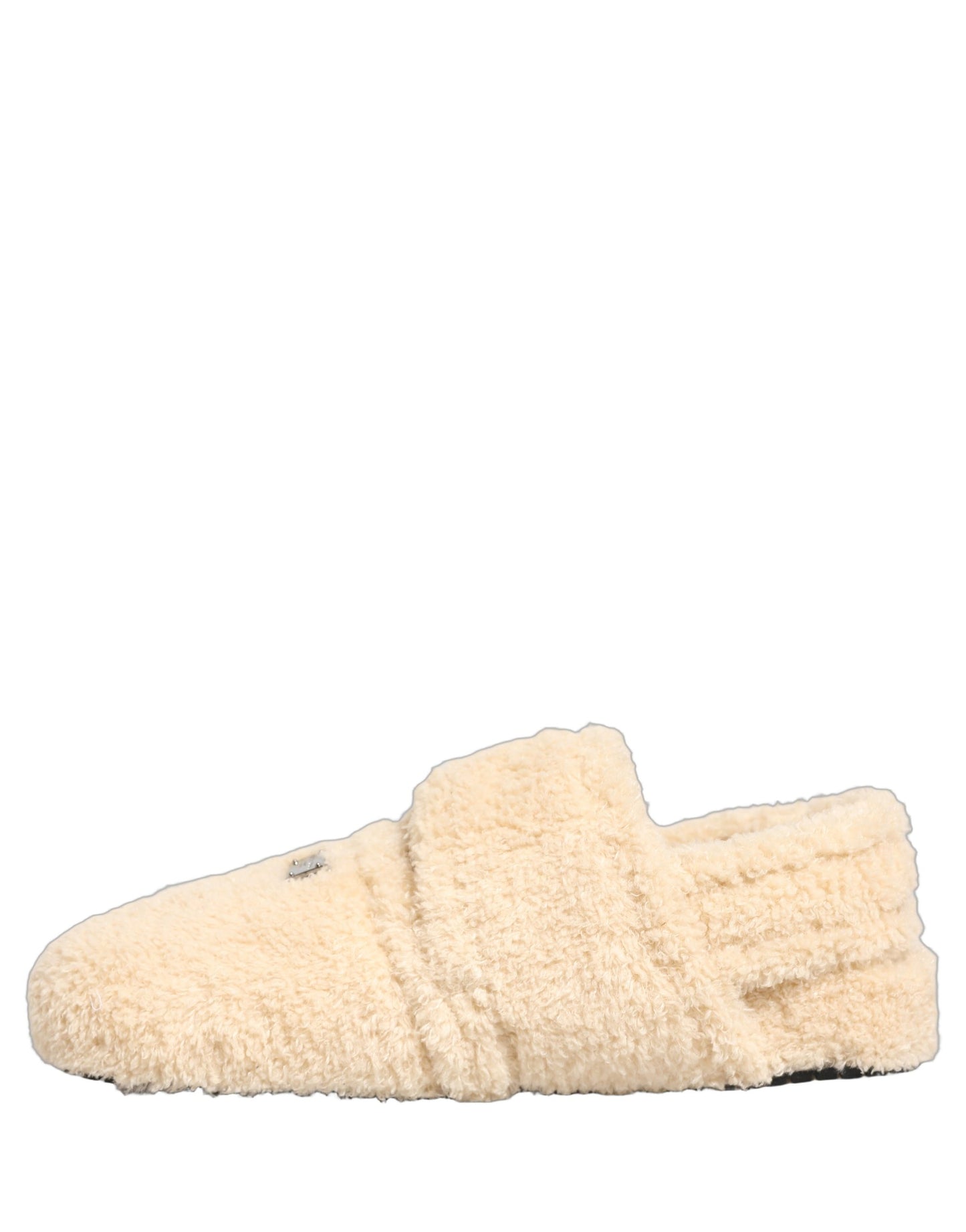 Dolce & Gabbana Beige Faux Fur Flats Men Slides Sandals Shoes Dolce & Gabbana