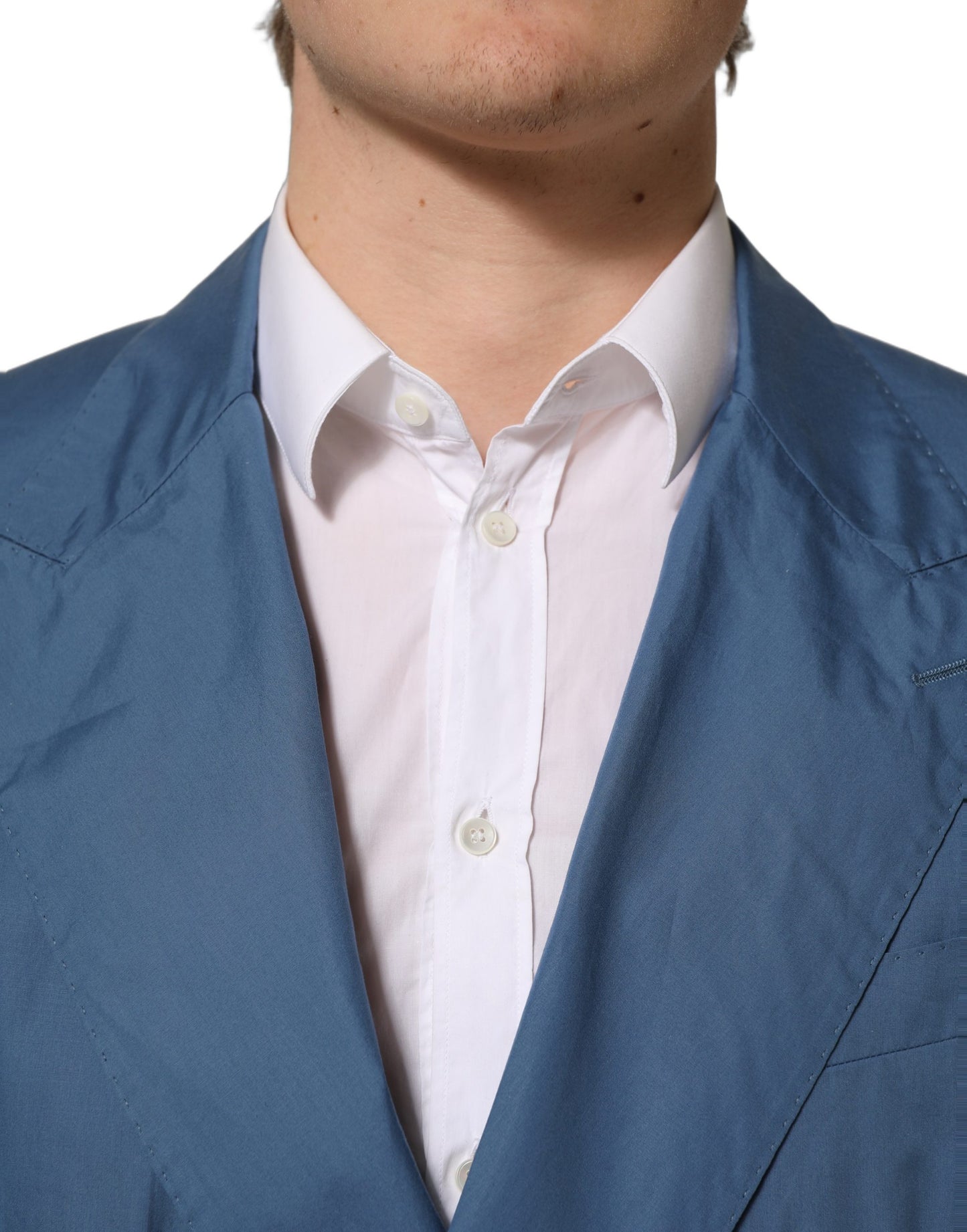 Dolce & Gabbana Blue Cotton Double Breasted Men Coat Blazer Dolce & Gabbana