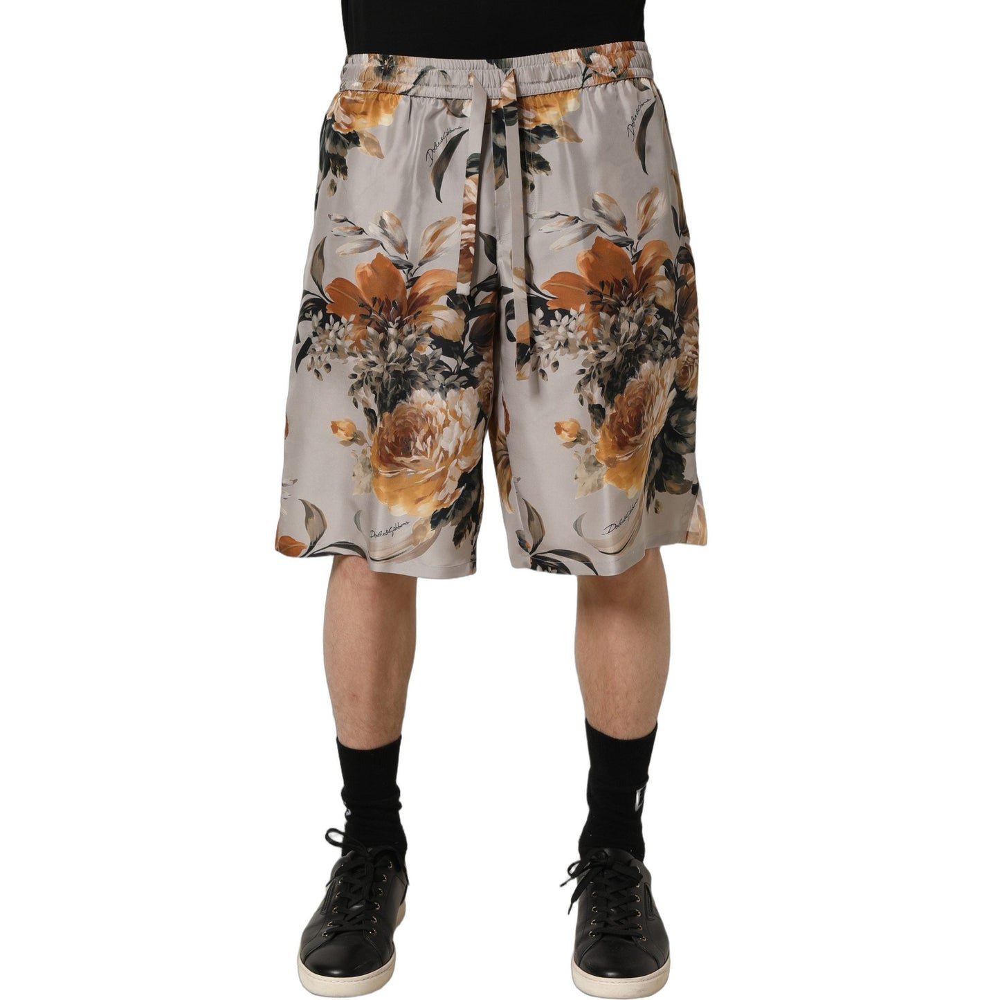 Dolce & Gabbana Beige Floral Print Silk Men Bermuda Shorts Dolce & Gabbana