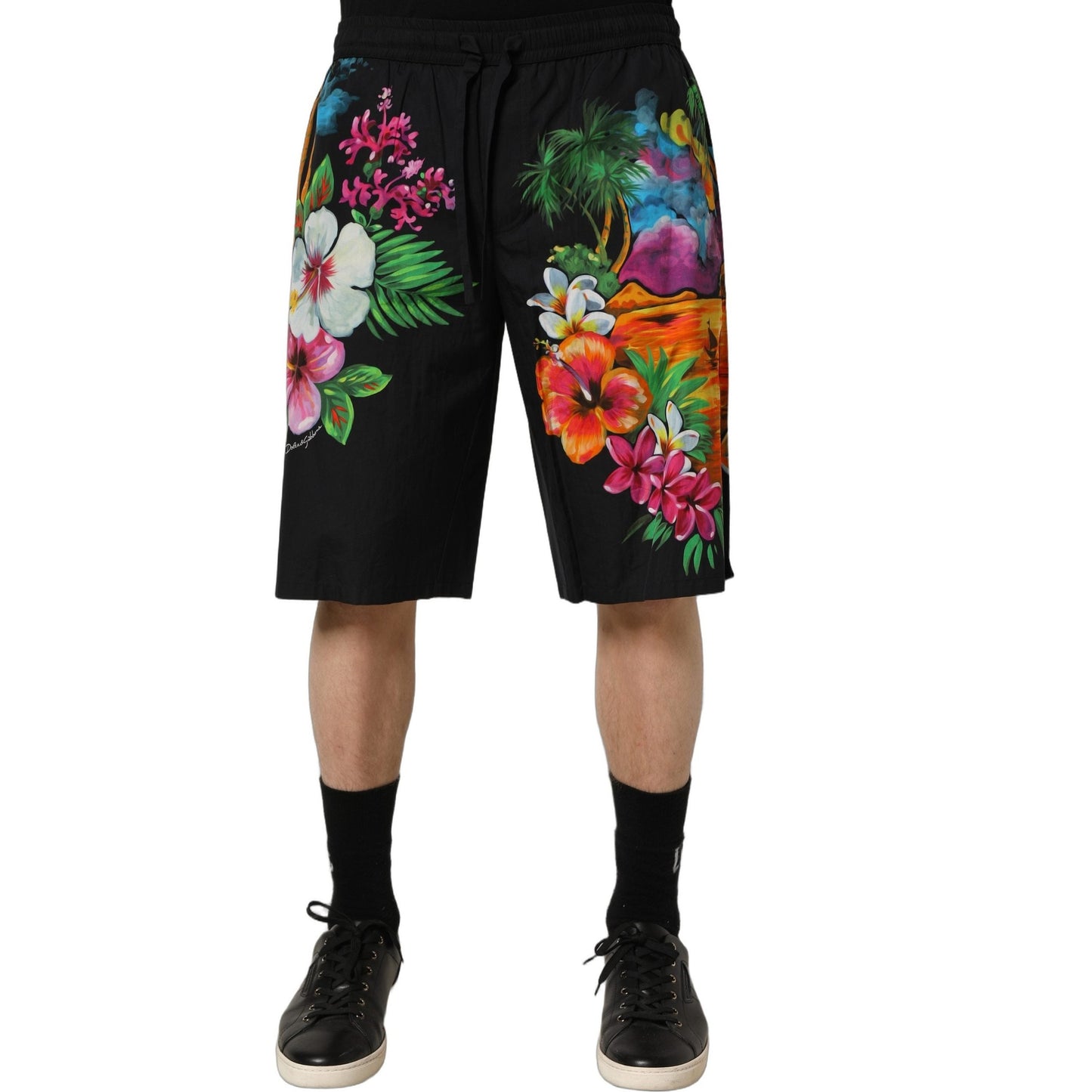 Dolce & Gabbana Black Cotton Tropical Floral Bermuda Shorts Dolce & Gabbana