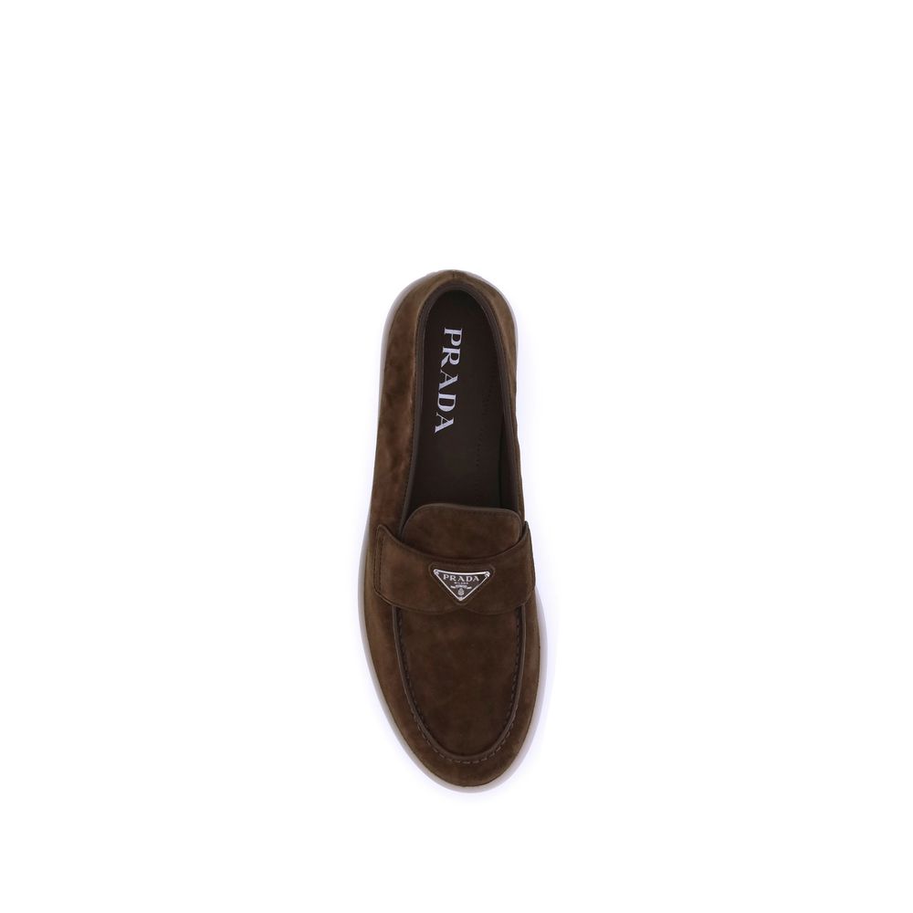 Prada Brown Calf Leather Bos Taurus Slip-On Loafers Prada