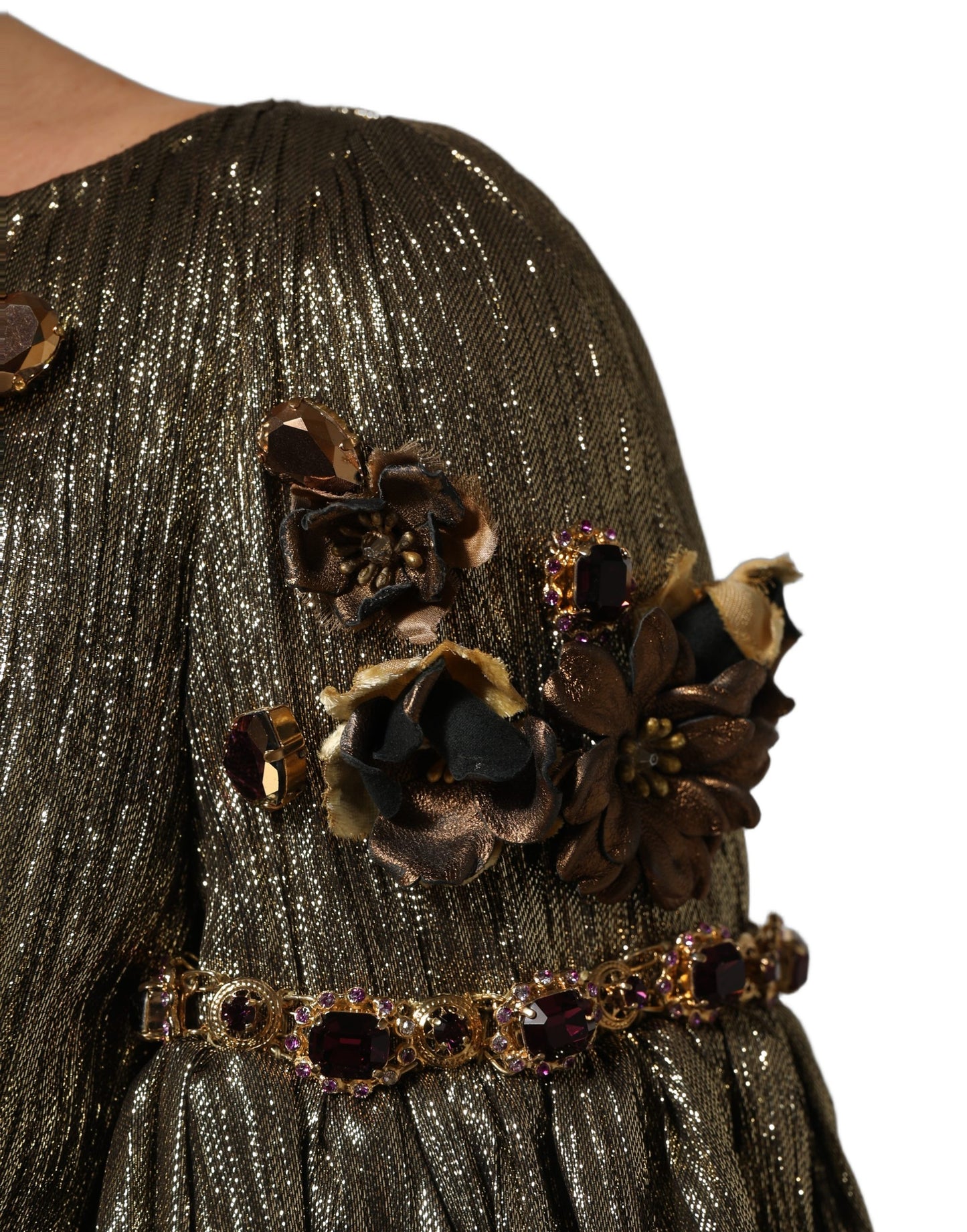 Dolce & Gabbana Metallic Gold Embellished Tiered Midi Dress Dolce & Gabbana