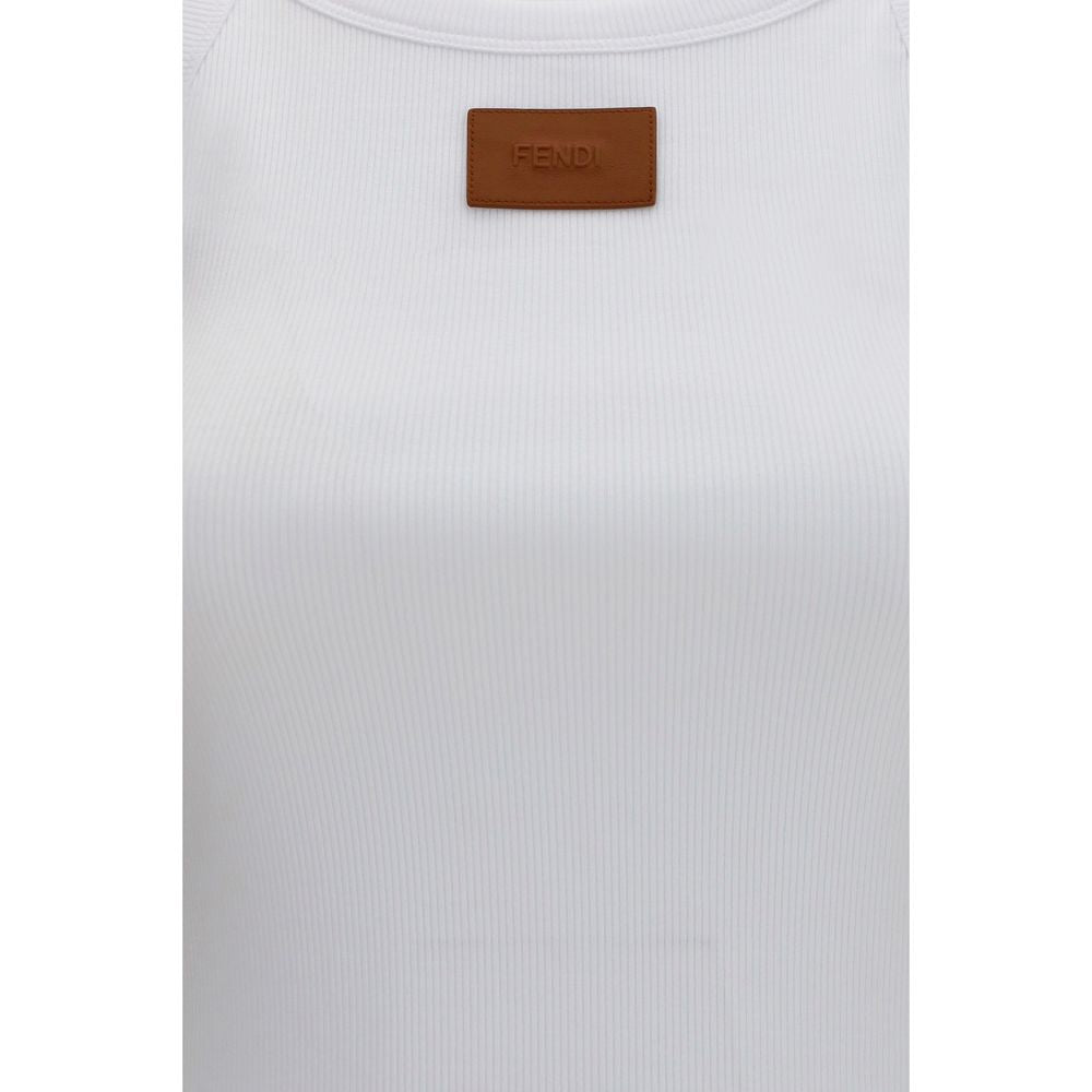 Fendi White Cotton Sleeveles T-Shirt Fendi