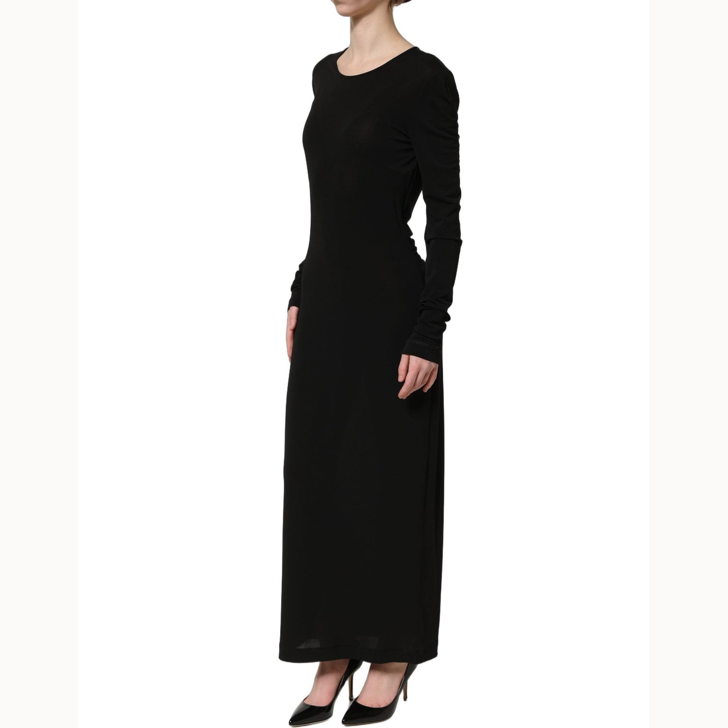 Dolce & Gabbana Black Cotton Long Sleeves Sheath Maxi Dress Dolce & Gabbana
