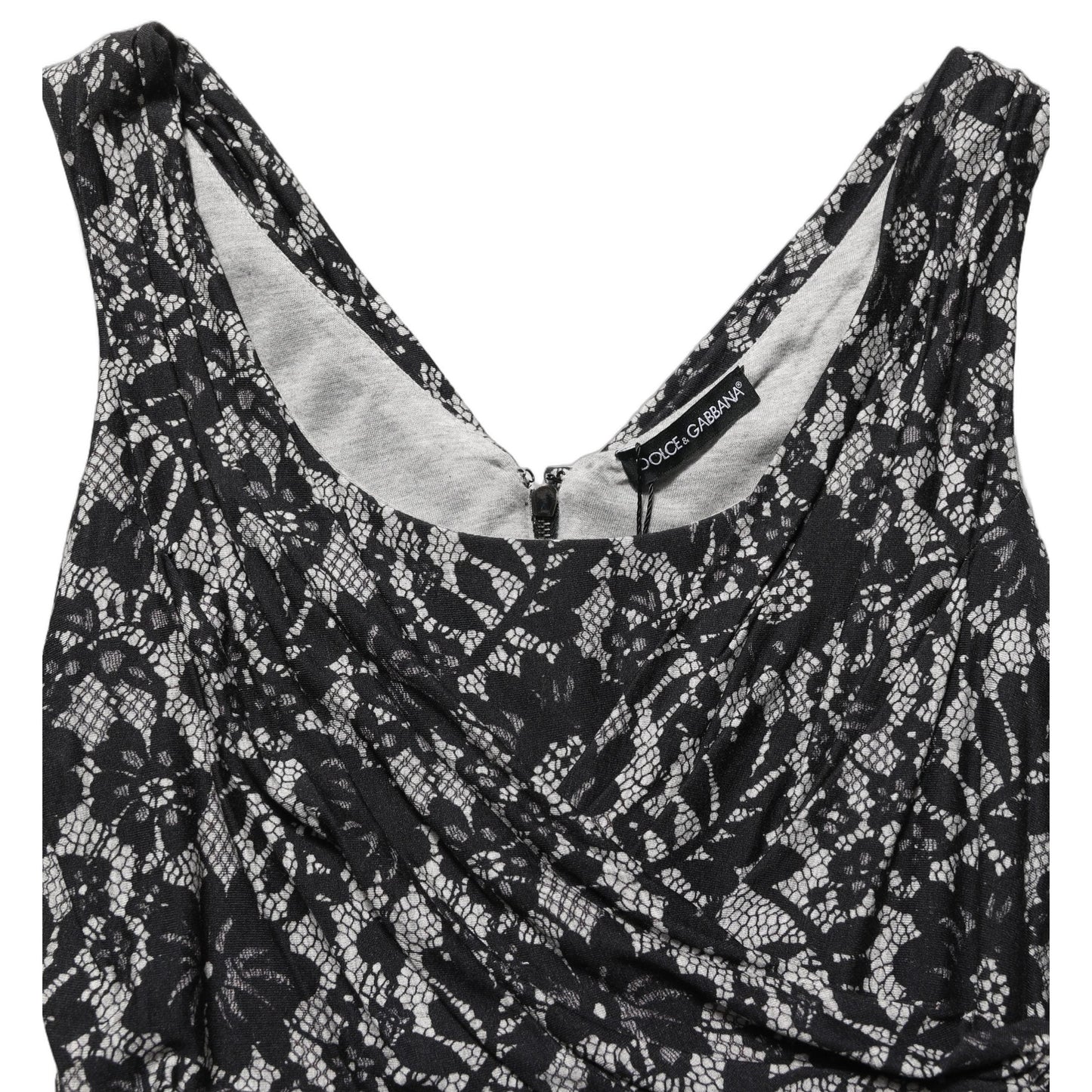 Dolce & Gabbana Black White Floral Lace Sleeveless Midi Dress Dolce & Gabbana