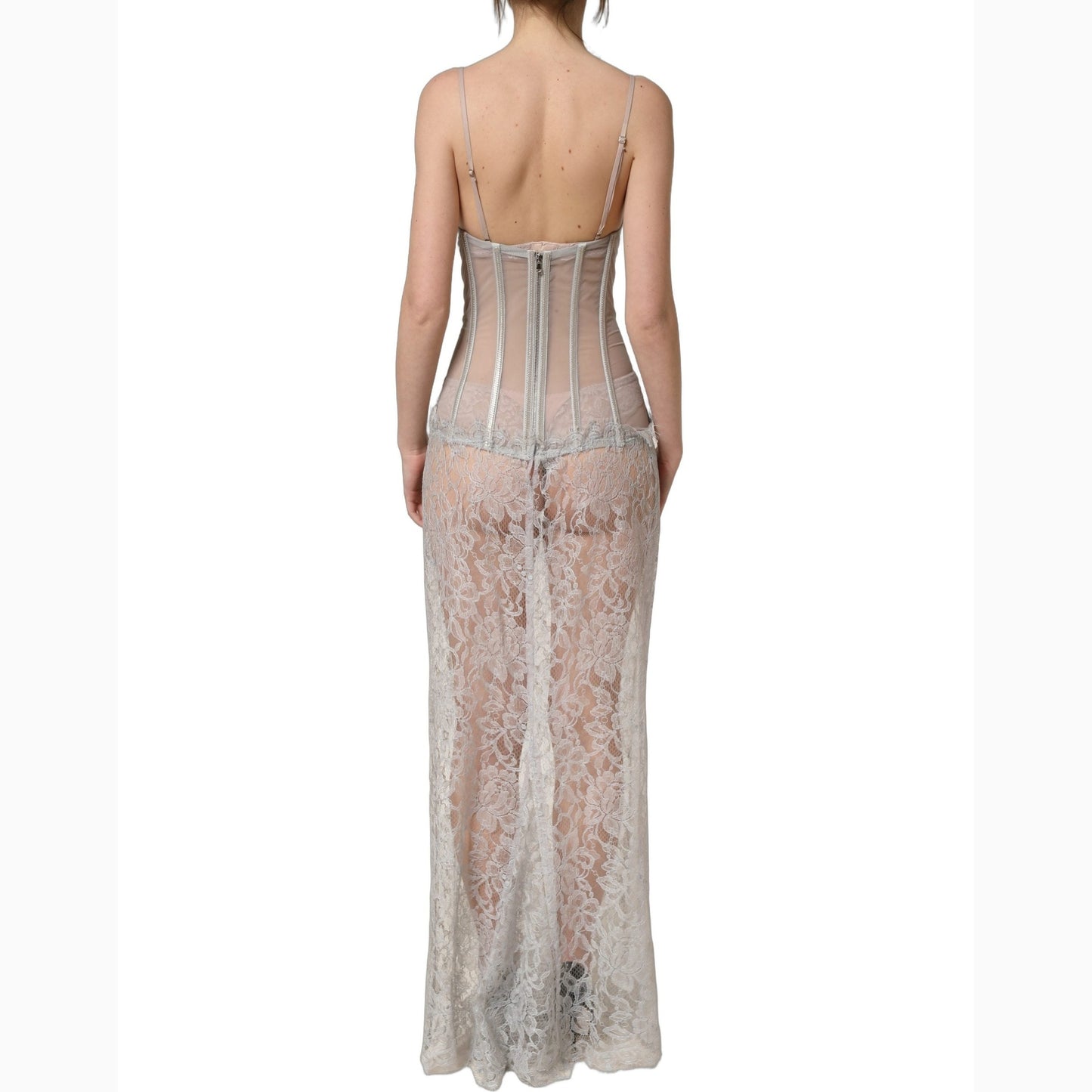 Dolce & Gabbana Gray Lace Corset Style Bodice Maxi Dress Dolce & Gabbana