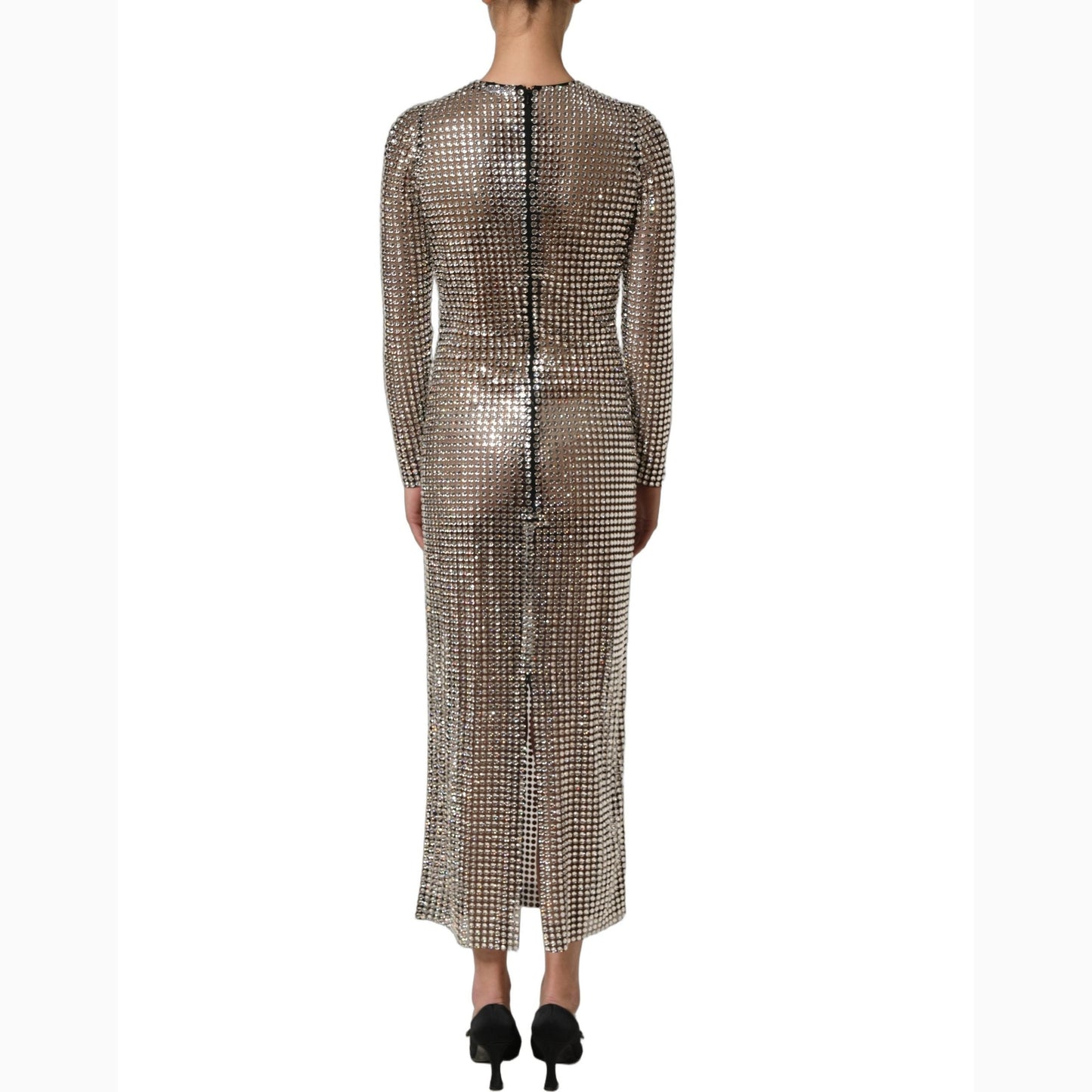Dolce & Gabbana Beige Crystal Embellished Long Gown Dress Dolce & Gabbana