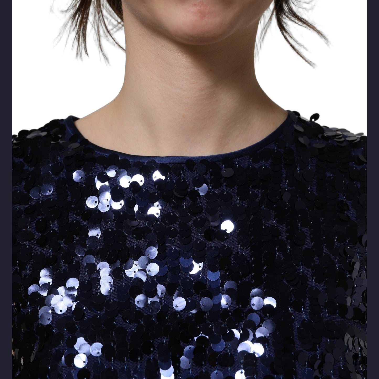 Dolce & Gabbana Blue Sequined Sleeveless Cropped Tank Top