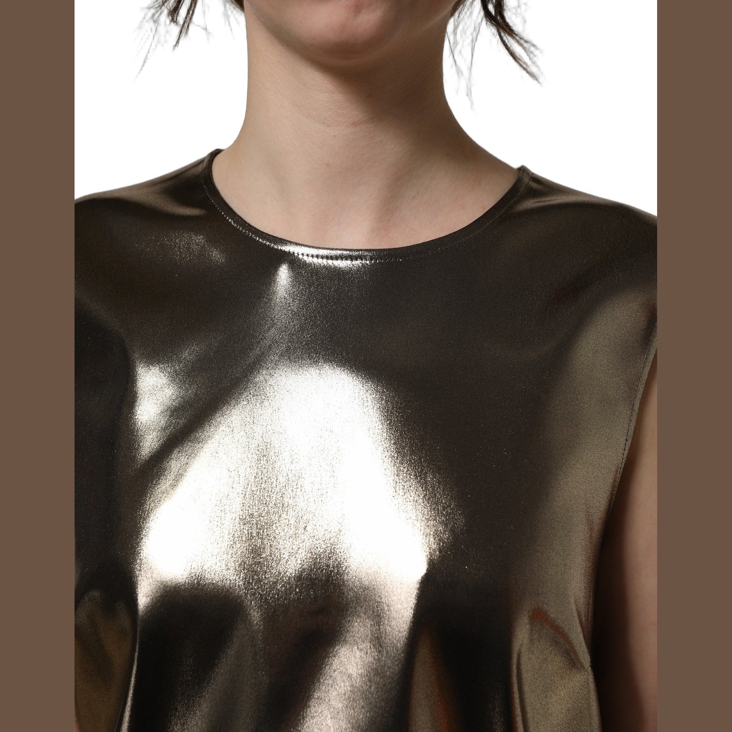 Dolce & Gabbana Metallic Bronze Roundneck SleevelessTank Top