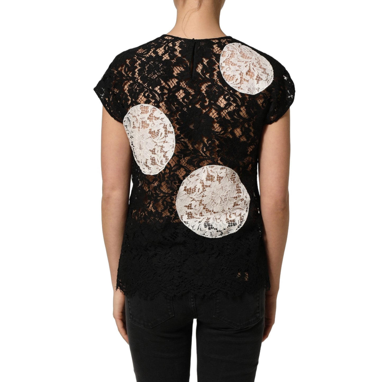 Dolce & Gabbana Black White Floral Lace Short Sleeve Blouse Top Dolce & Gabbana