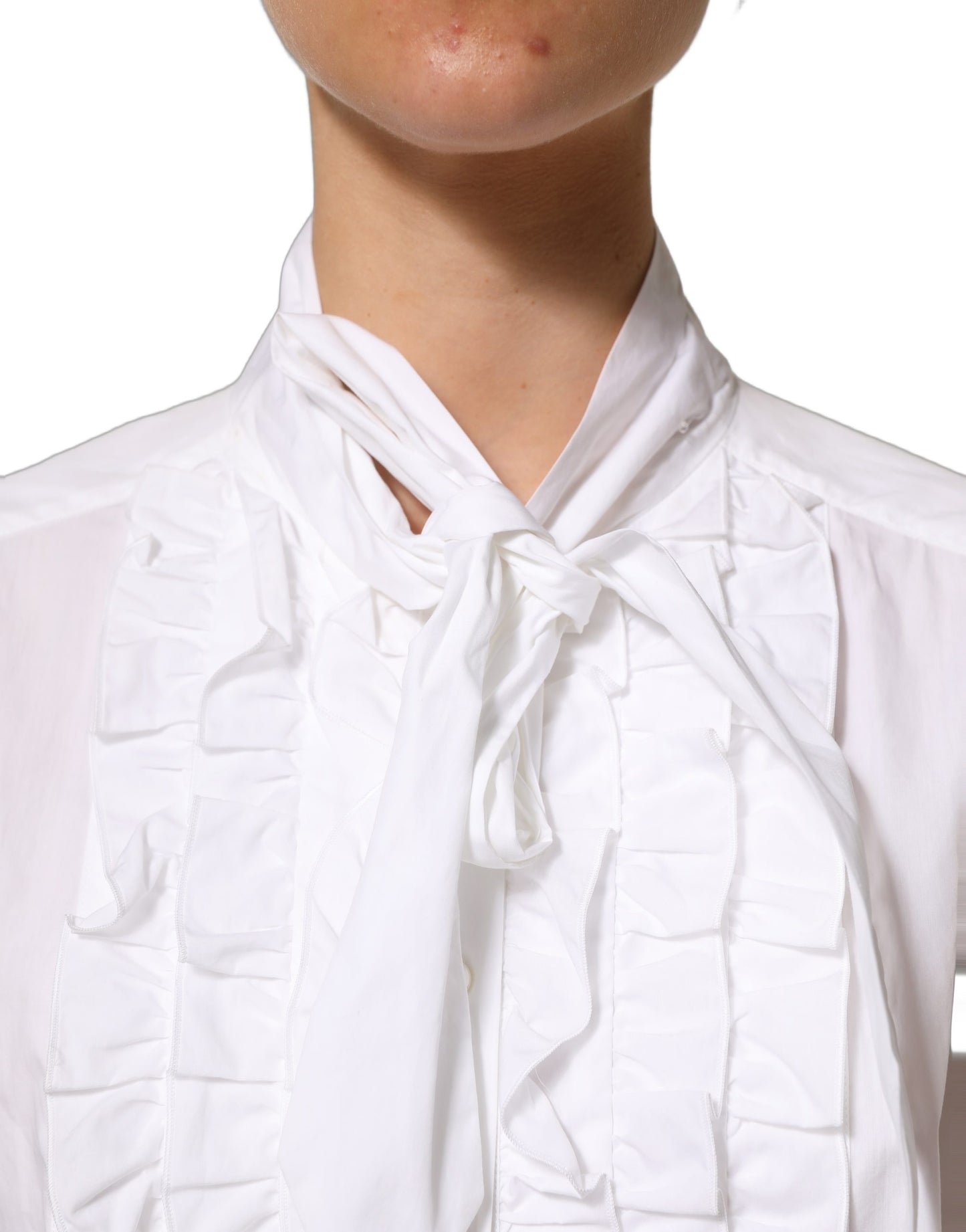 Dolce & Gabbana White Ruffled Bib Long Sleeves Blouse Top Dolce & Gabbana