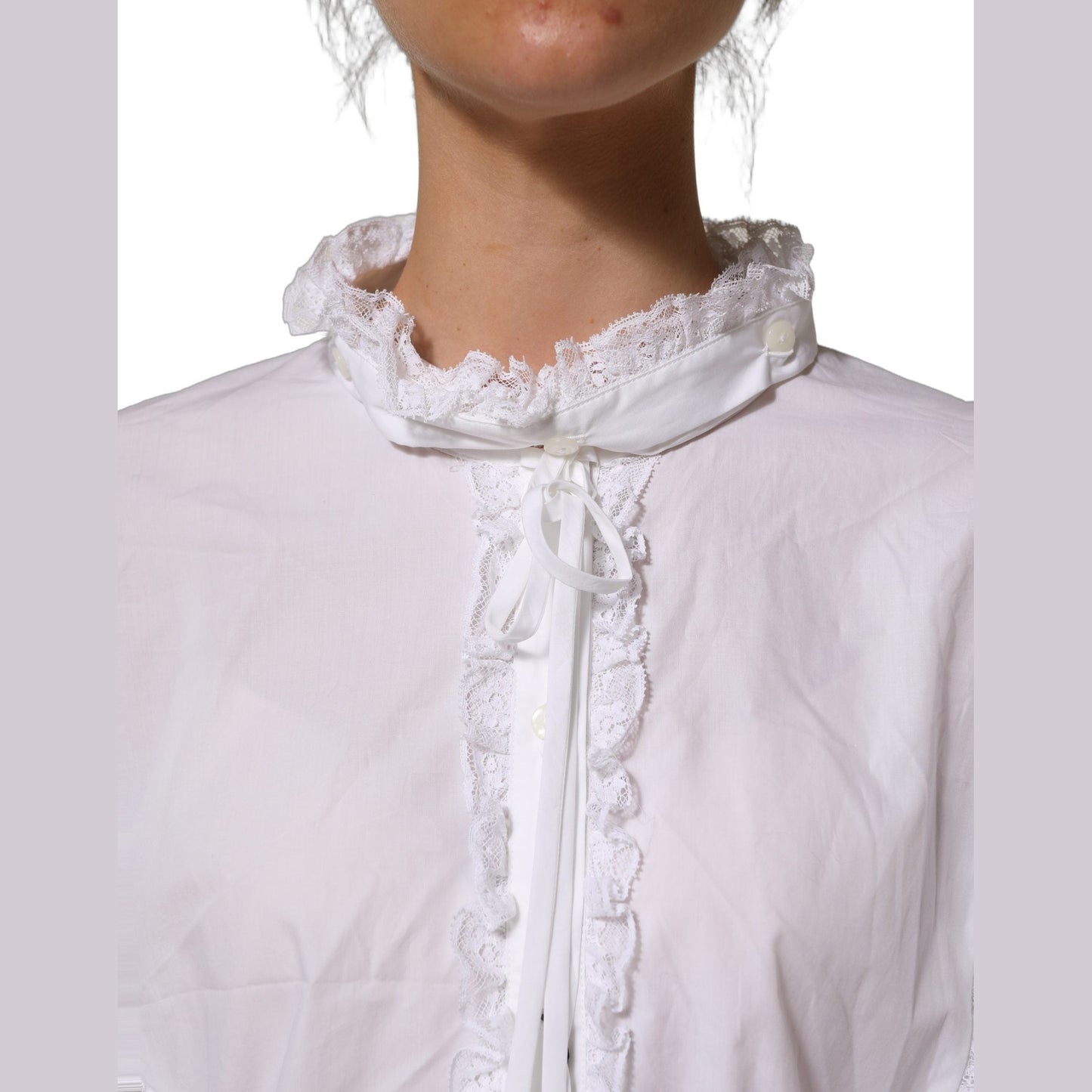 Dolce & Gabbana White Ruffled Lace Embellished Blouse Top Dolce & Gabbana