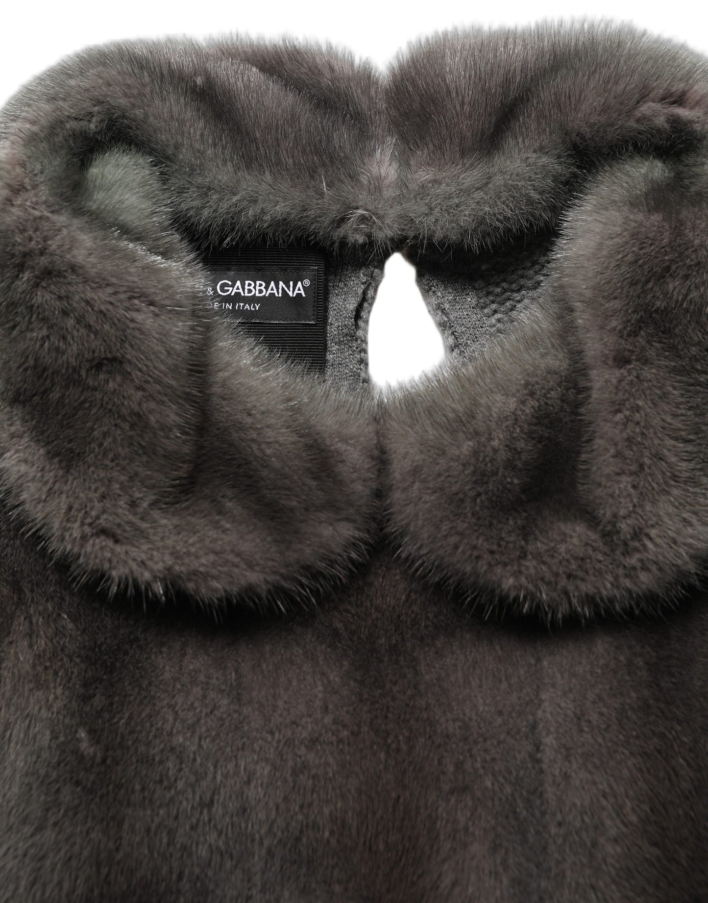 Dolce & Gabbana Dark Gray Mink Fur Round Collar Blouse Top Dolce & Gabbana