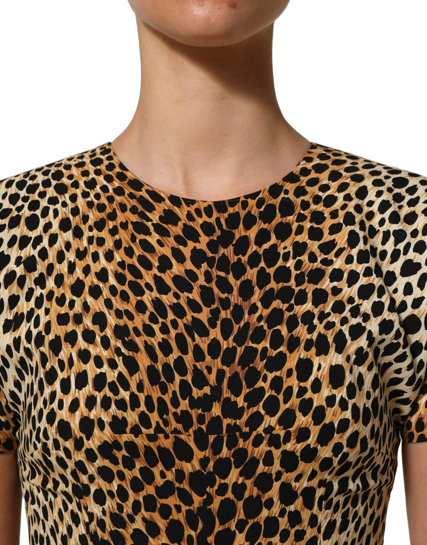 Dolce & Gabbana Brown Leopard Print Silk Sheath Midi Dress Dolce & Gabbana