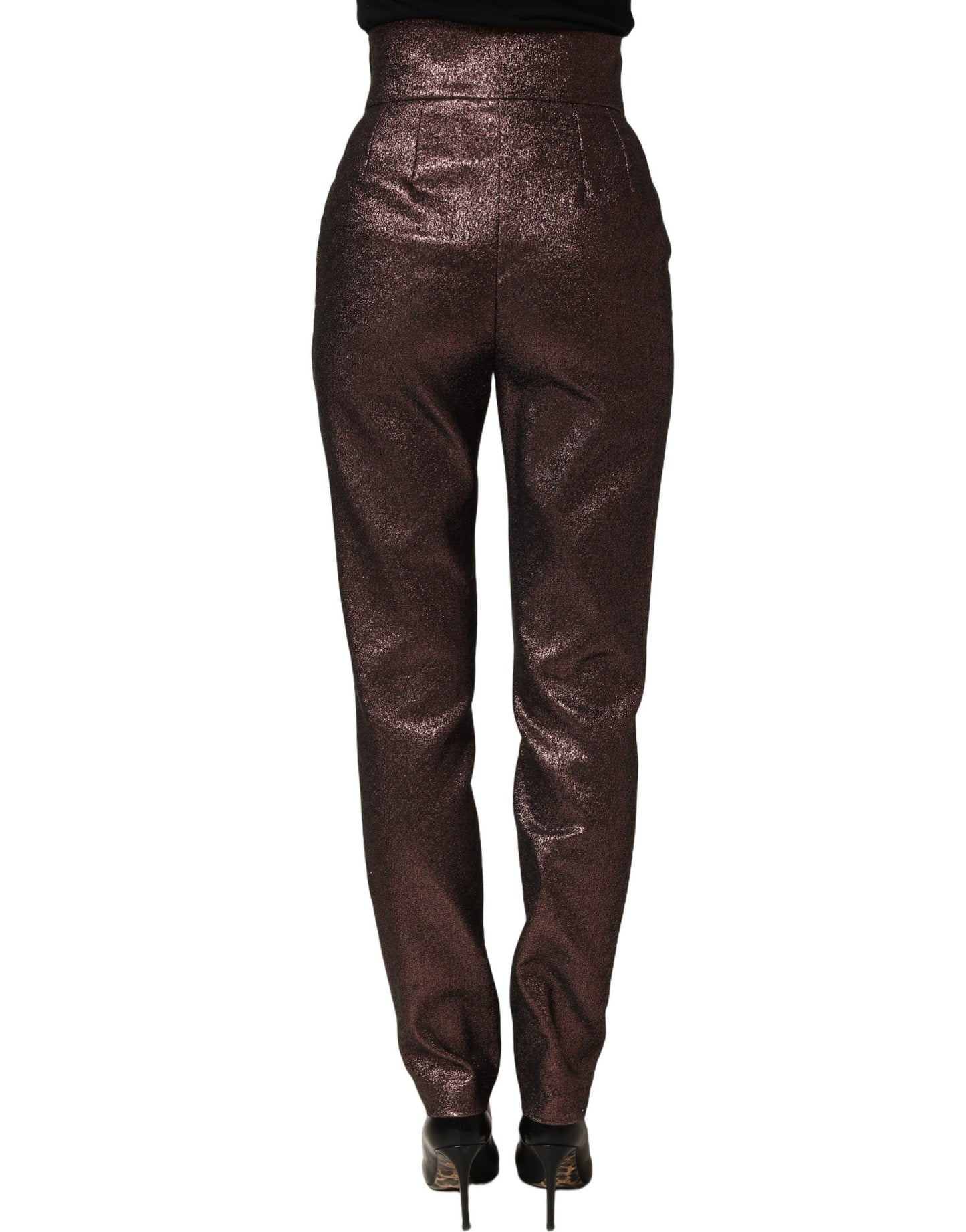 Dolce & Gabbana Metallic Brown High Waist Tapered Leg Pants Dolce & Gabbana