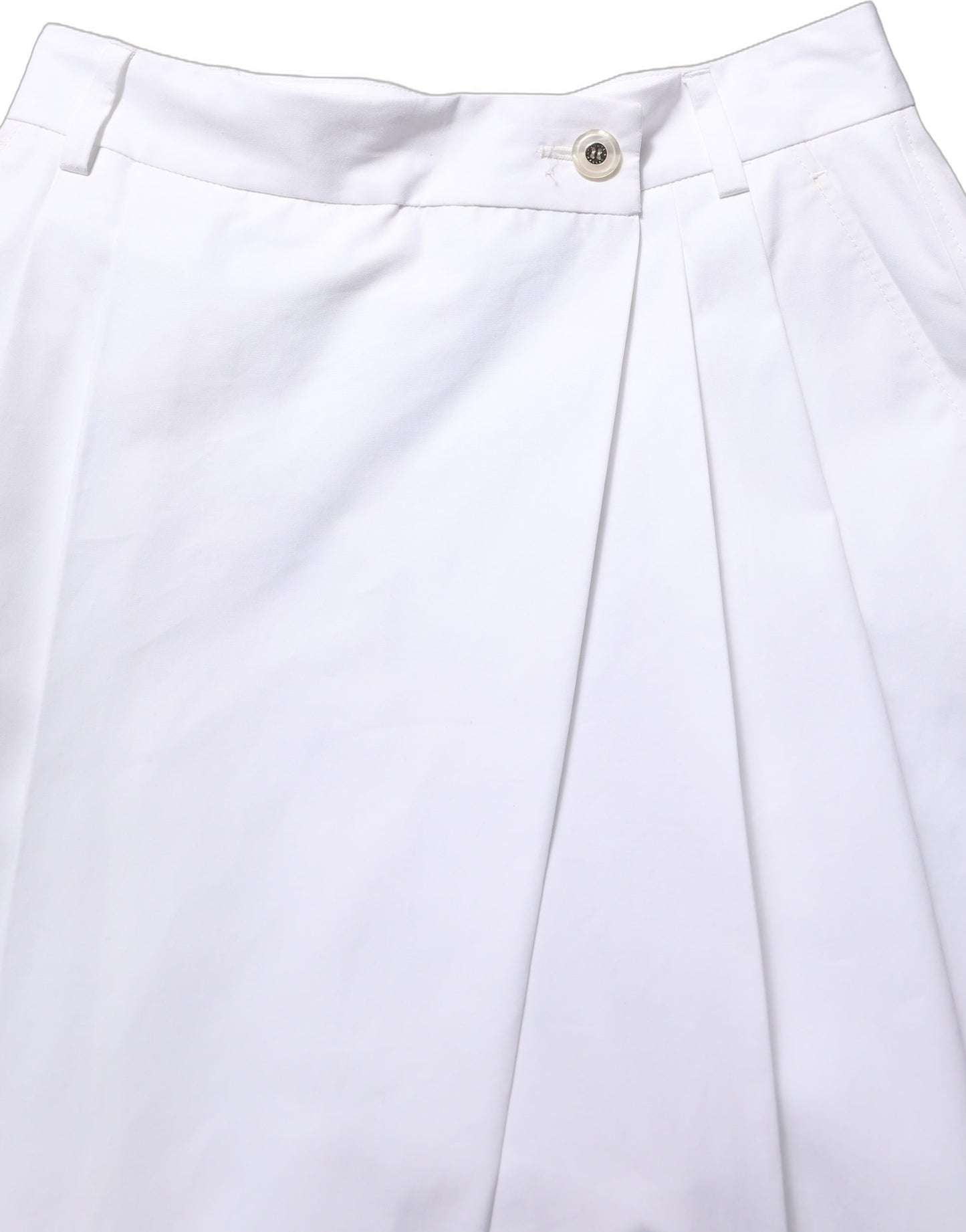 Dolce & Gabbana White Cotton High Waist Pleated Wide Leg Pants Dolce & Gabbana