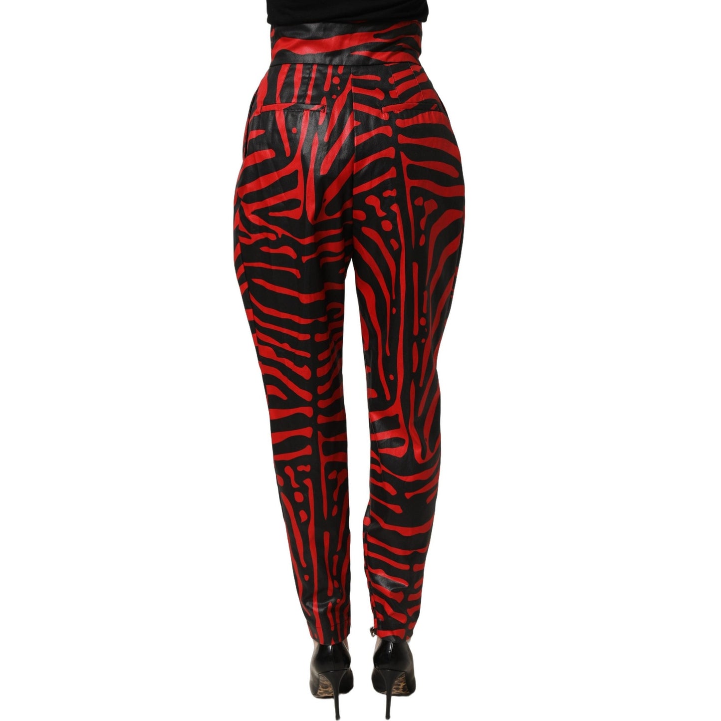 Dolce & Gabbana Red Black Zebra Print Cotton HighWaist Pants