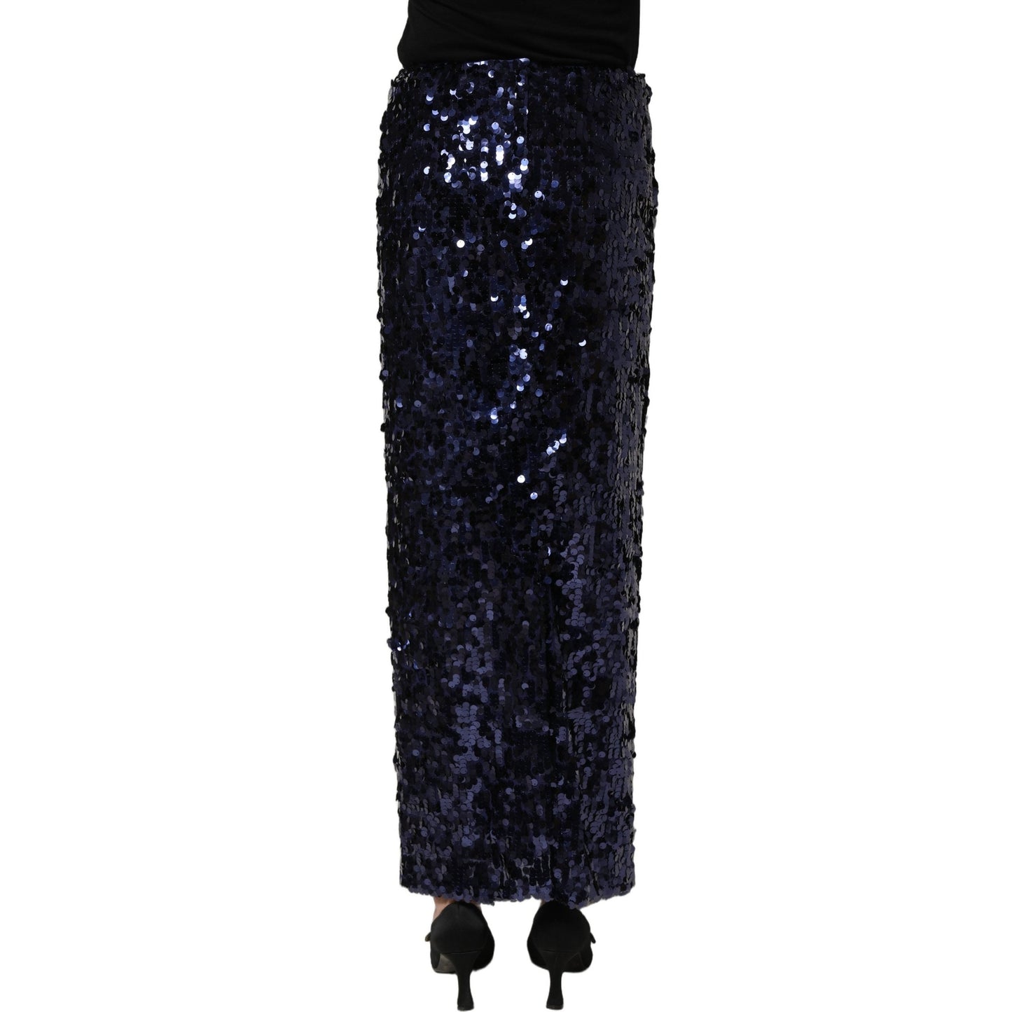 Dolce & Gabbana Blue Sequin High Waist PencilCut Midi Skirt Dolce & Gabbana