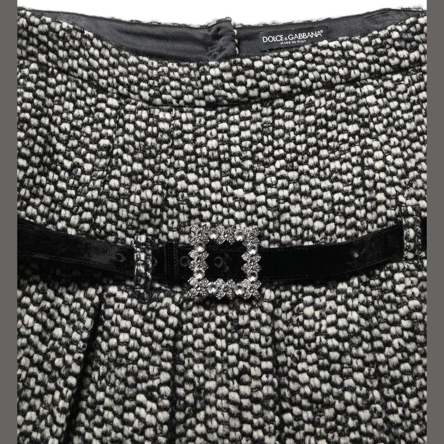 Dolce & Gabbana Black White Tweed High Waist Pleated Skirt Dolce & Gabbana