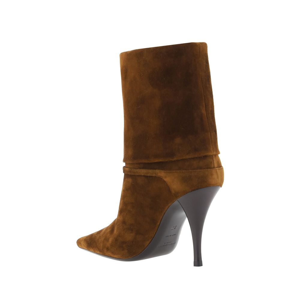 Saint Laurent Brown Calf Leather Bos Taurus High Heel Boots Saint Laurent