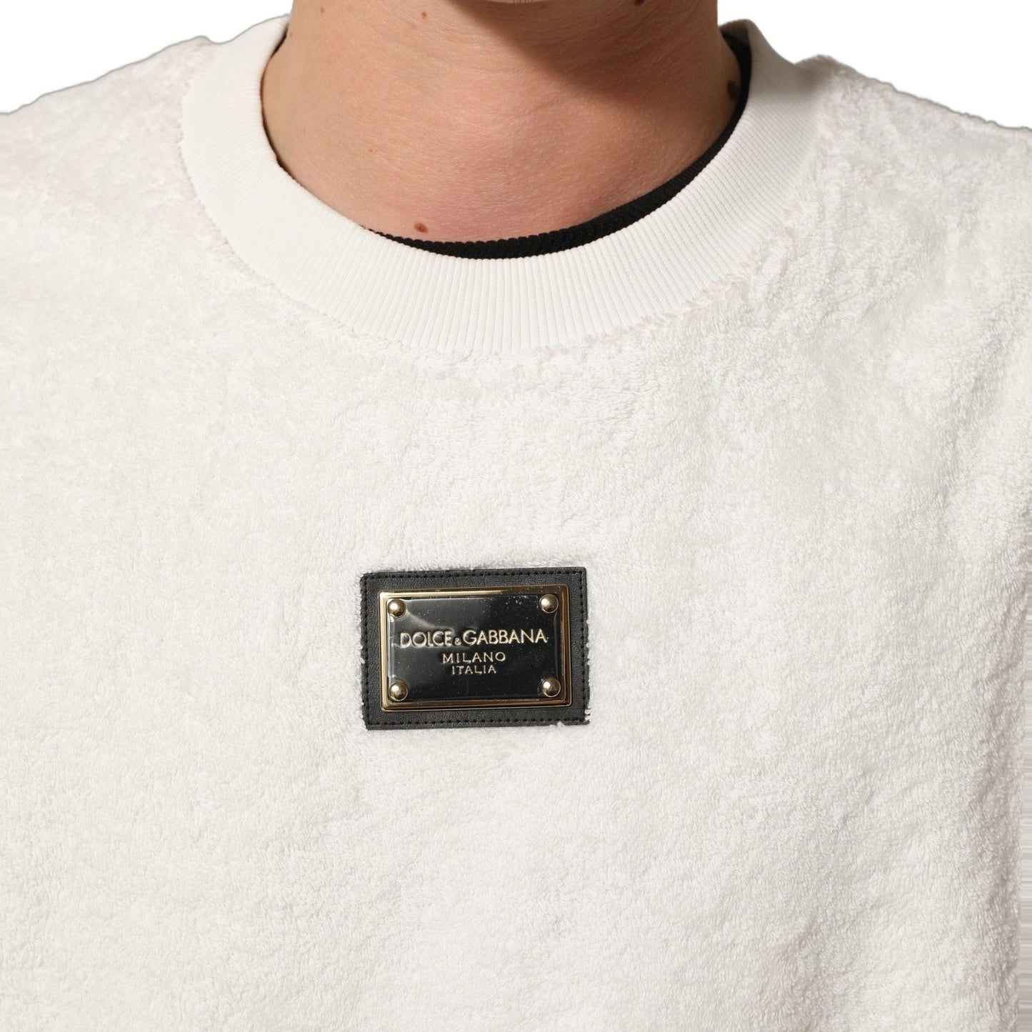 Dolce & Gabbana White LogoPlaque CrewNeck Sweatshirt Sweater Dolce & Gabbana