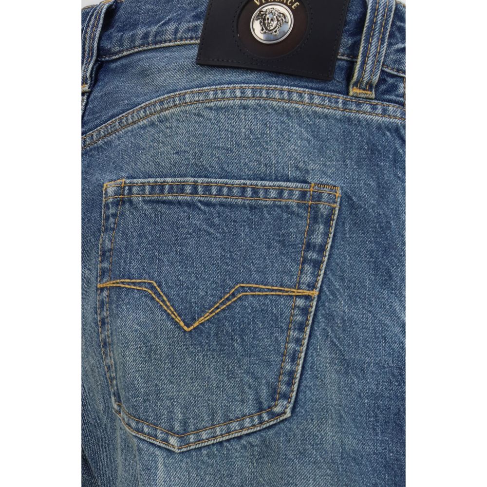 Versace Blue Cotton Straight-Leg Jeans Versace