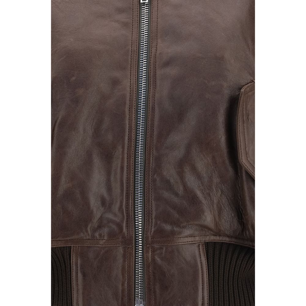Rick Owens Brown Calf Leather Bos Taurus Bomber Rick Owens