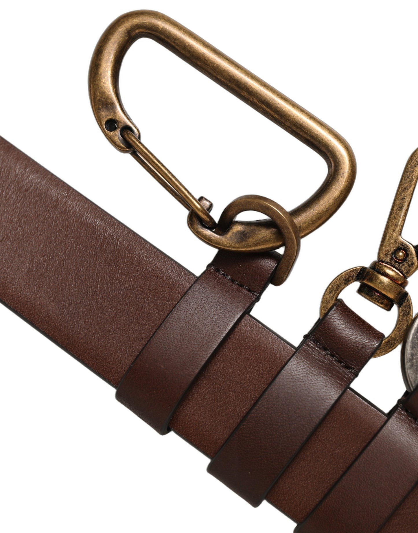 Dolce & Gabbana Men Brown Leather Gold Buckle Carabine Belt Dolce & Gabbana