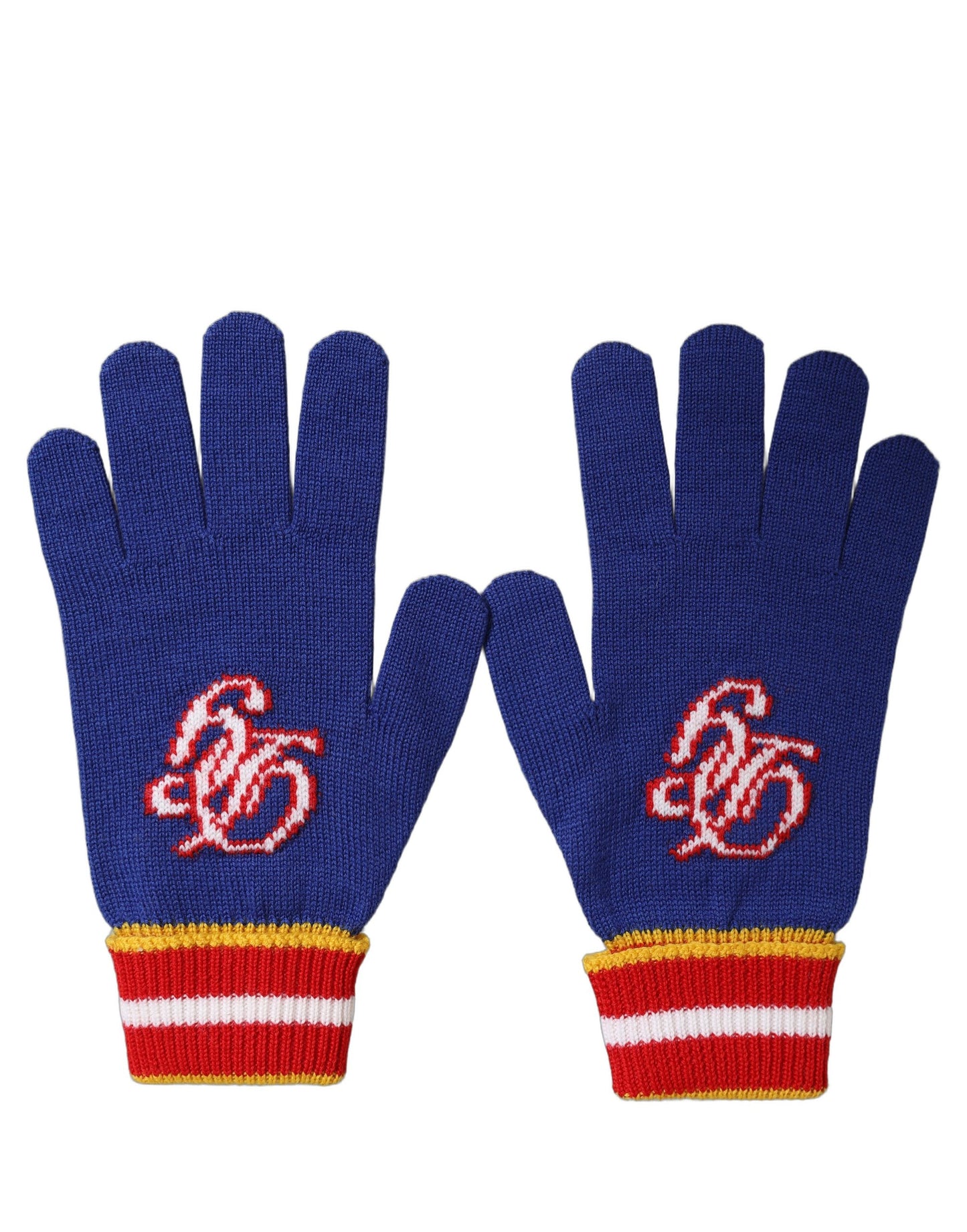 Dolce & Gabbana Blue Striped Wool DG Logo Embroidered Gloves Dolce & Gabbana