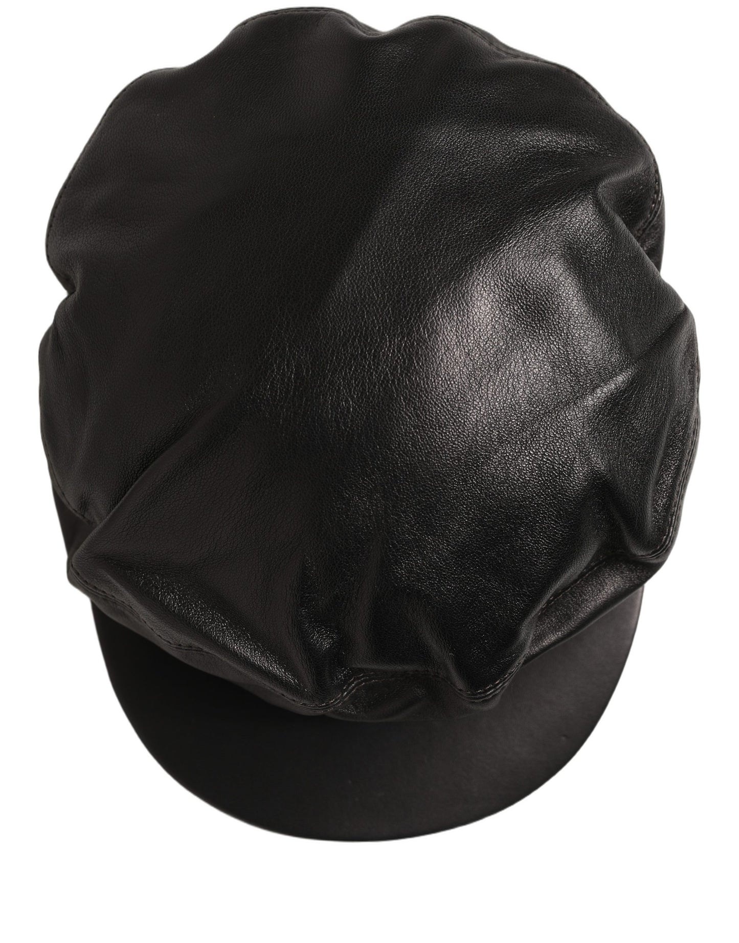 Dolce & Gabbana Black Lambskin Leather Newsboy Capello Hat Dolce & Gabbana