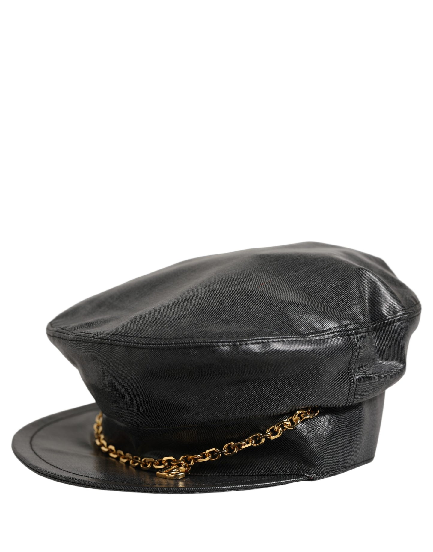 Dolce & Gabbana Black Cotton Gold DG Chain Baker Boy Capello Hat Dolce & Gabbana