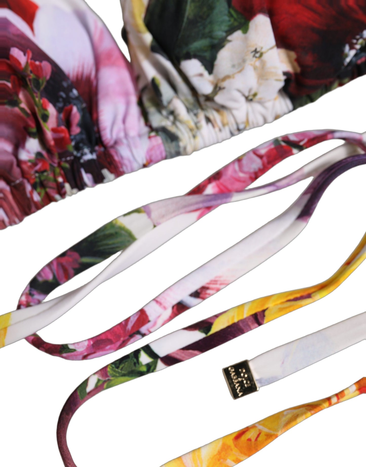 Dolce & Gabbana White Floral Print Triangle Beachwear Bikini Top Dolce & Gabbana