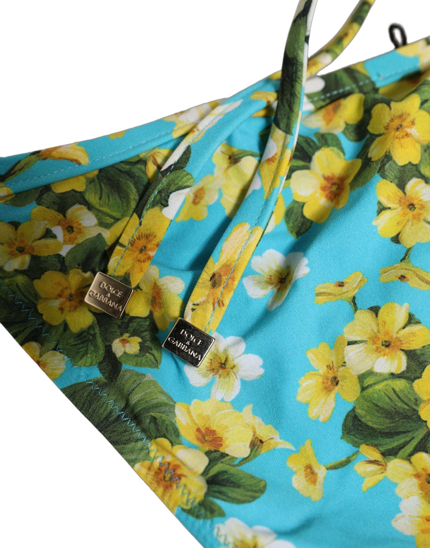 Dolce & Gabbana Blue Floral Print Nylon Beachwear Bikini Bottom Dolce & Gabbana