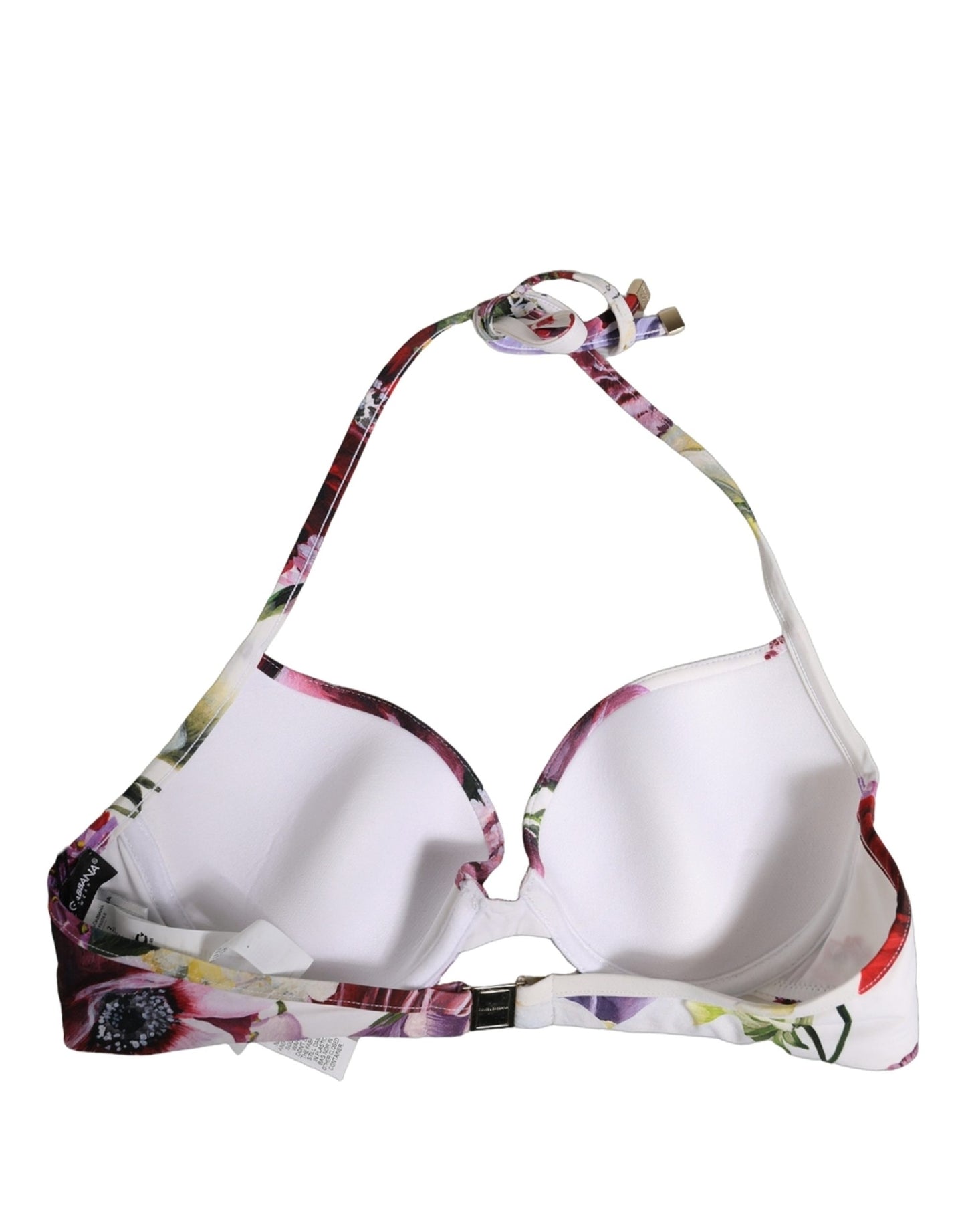 Dolce & Gabbana White Floral Print Nylon Beachwear Bikini Top Dolce & Gabbana