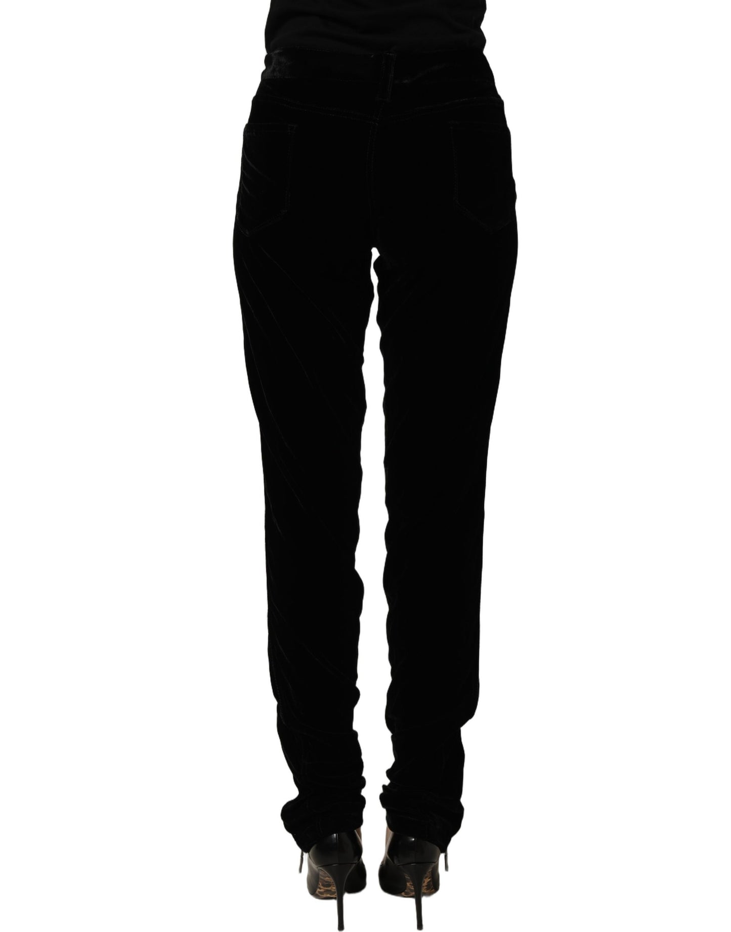 Ermanno Scervino Black Viscose Blend Velvet Slim Fit Pants Ermanno Scervino