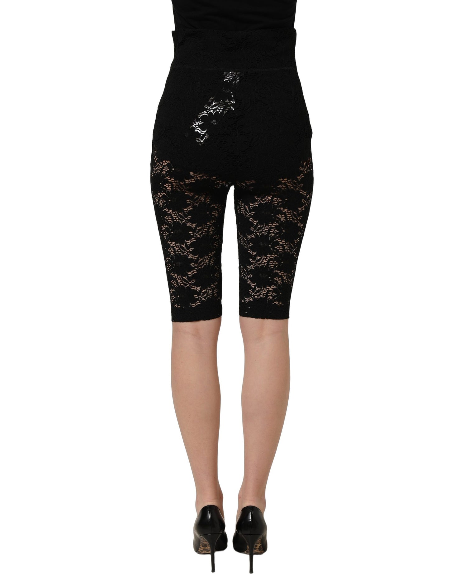 Dolce & Gabbana Black High Waist Sheer Floral Lace Shorts Dolce & Gabbana