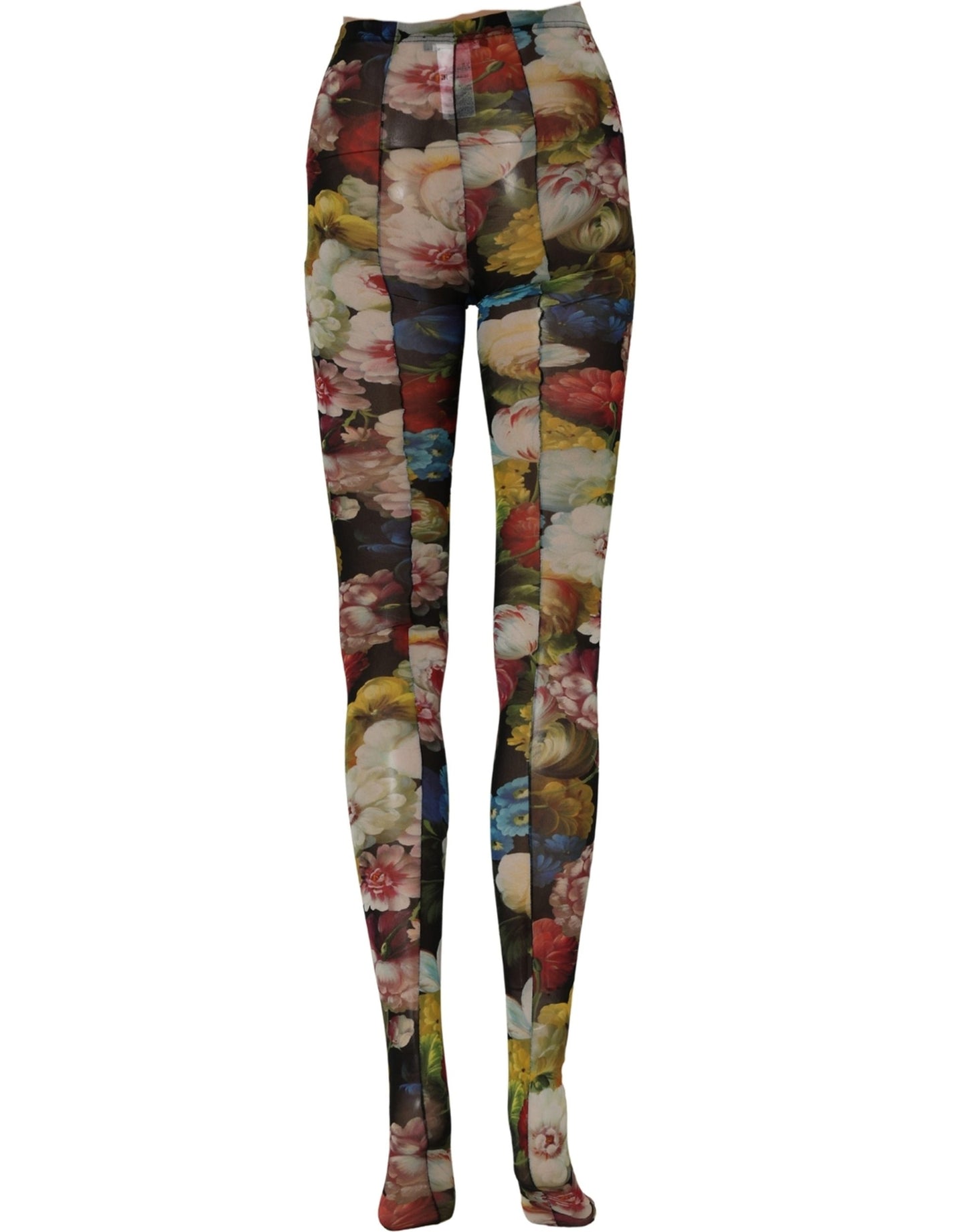 Dolce & Gabbana Black Floral Print Tights Sheer Stockings Socks Dolce & Gabbana